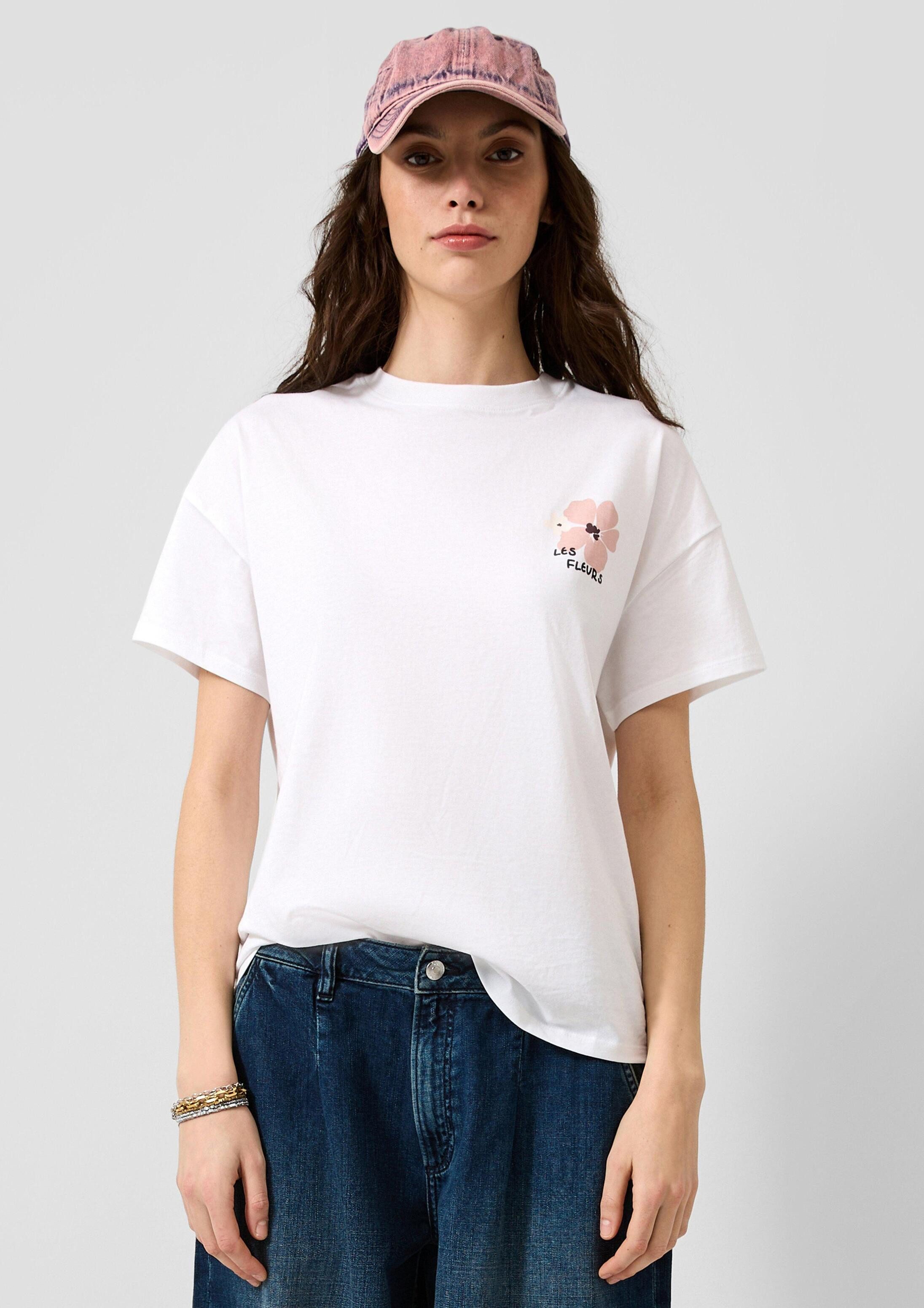 QS Kurzarmshirt T-Shirt Baumwollshirt mit Rücken- und Frontprint