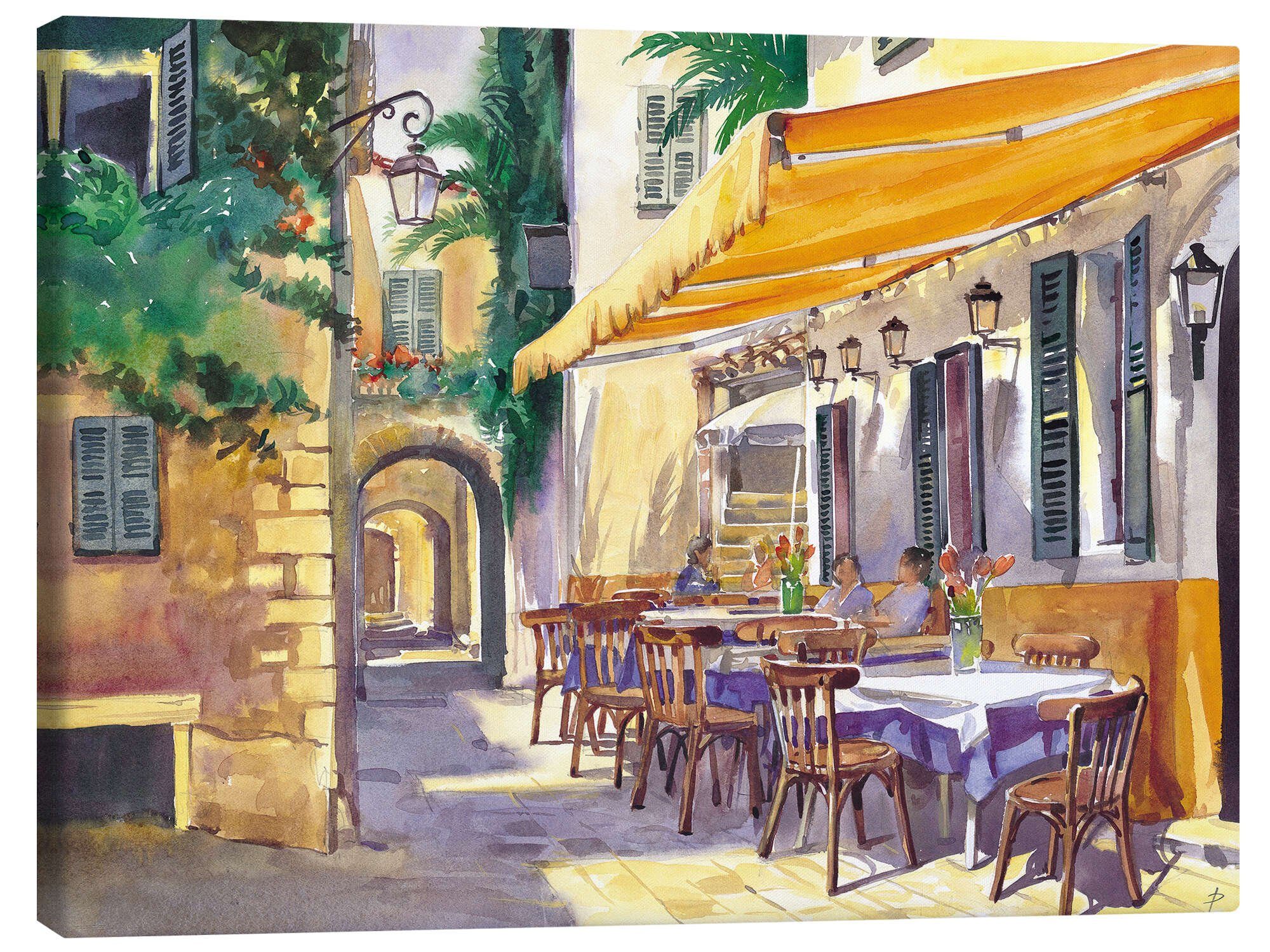 Posterlounge Leinwandbild Paul Simmons, Café in der Provence, Mediterran Malerei