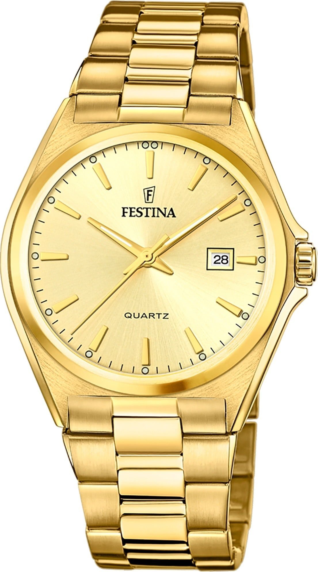 Festina Quarzuhr Festina Herrenuhr Klassik, (Analoguhr), Herren Armbanduhr rund, Edelstahlarmband gold, Casual