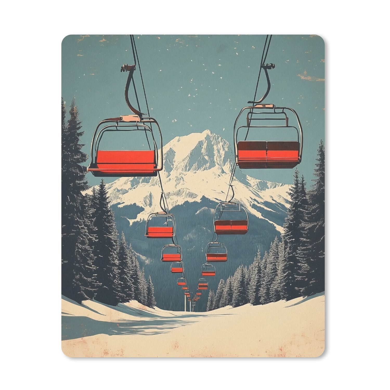 MuchoWow Mauspad Schnee - Skilift - Rot - Bäume (1-St), Gaming, Mousepad Klein, Büro Zubehör, Mausunterlage, 19x23 cm