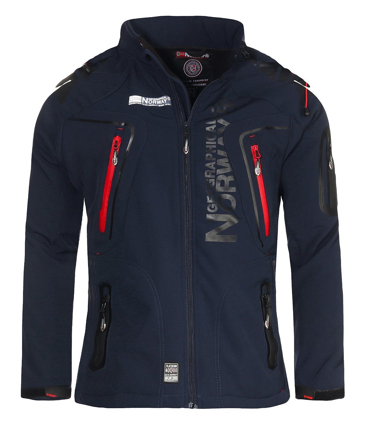 Geographical Norway Softshelljacke Herren Softshell Wander Sport Übergangsjacke Trekking Jacke in Unifarbe, mit abnehmbarer Kapuze, mit Stehkragen