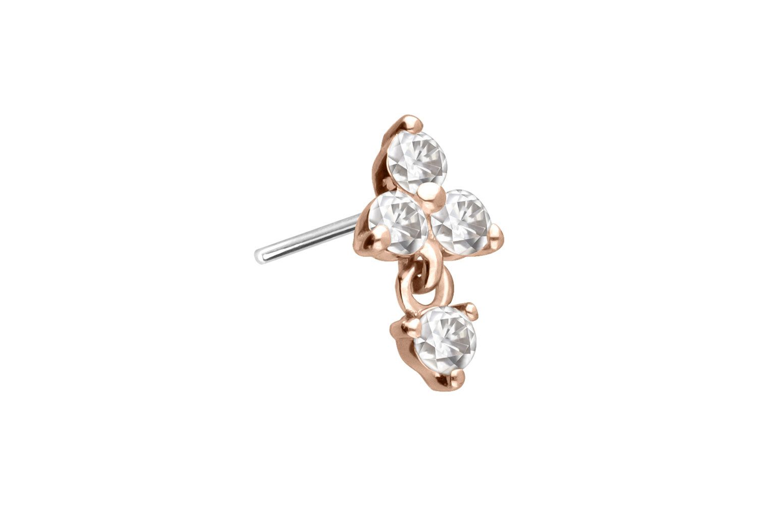 PIERCINGLINE Piercing-Set 14 Karat Gold Aufsatz mit Titan Push Pin MOISSANIT-BLUME + MOISSANIT (Push Pins, 1-tlg)