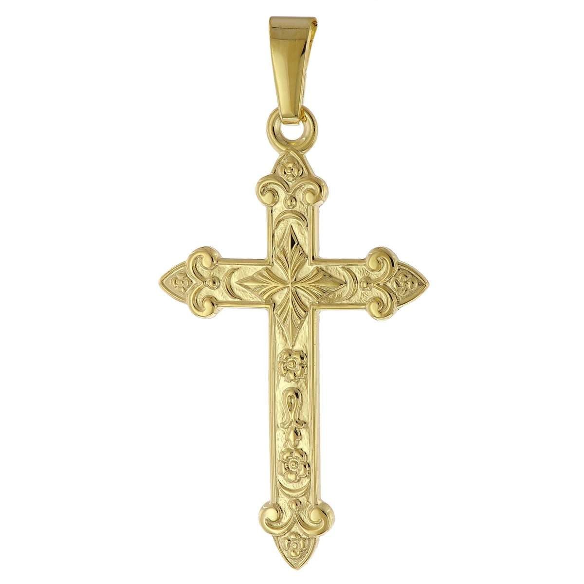 trendor Kreuzanhänger 51916, Kreuz-Anhänger Gold 585 (14 Karat) 32 x 16 mm