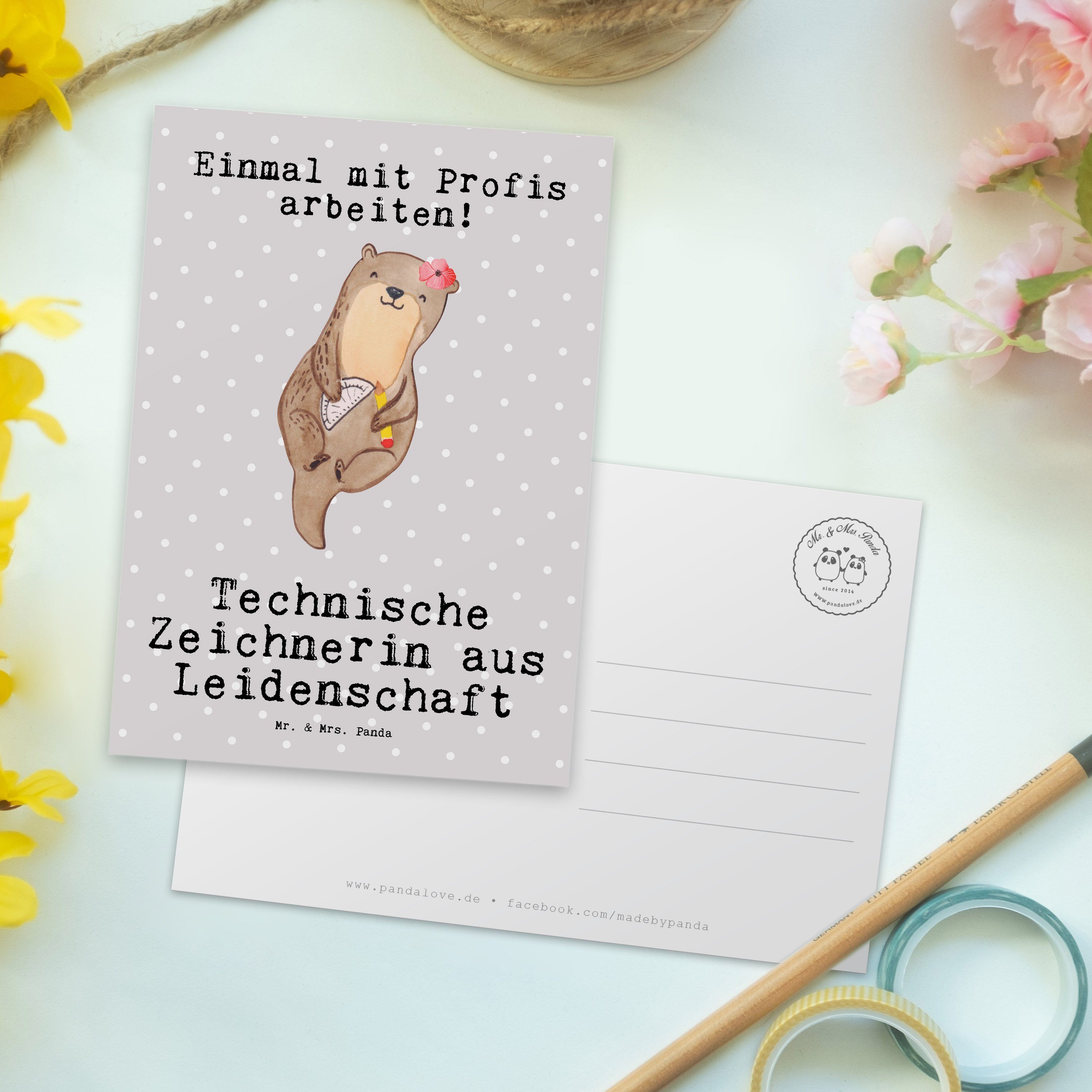 Pastell Mr. Geb Mrs. - Geschenk, Panda aus & Leidenschaft Zeichnerin Grau - Technische Postkarte