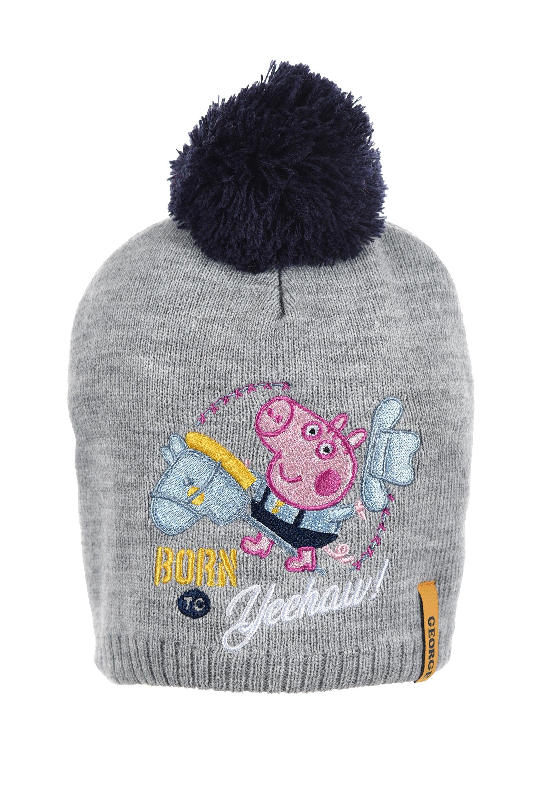 Pig Winter-Mütze Peppa (SET) Mädchen Wutz Bommelmütze Grau Winter-Set Handschuhe Peppa Jungen Kinder