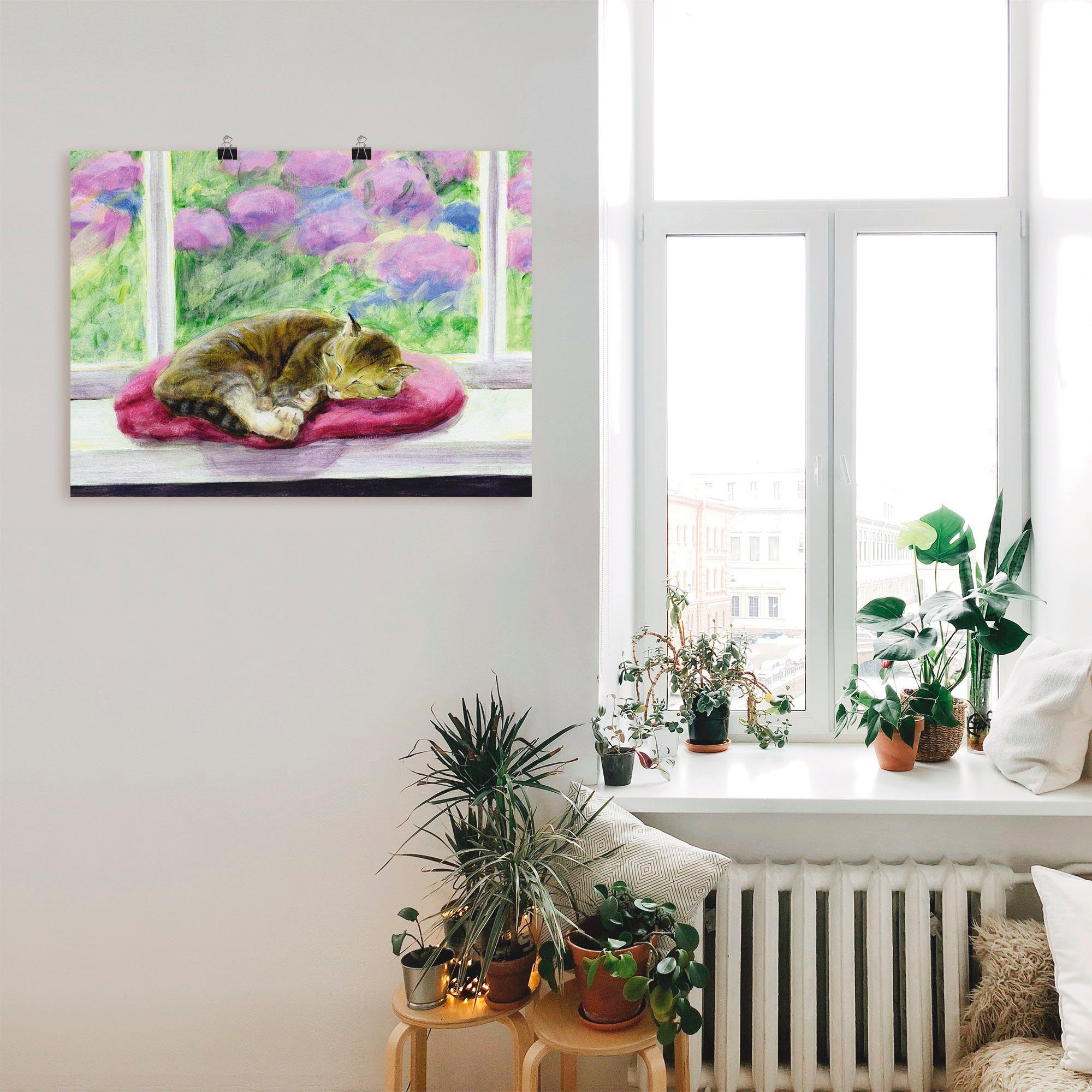 Artland Poster Katze auf Gartenfensterbank, Haustiere (1 St), ohne Rahmen