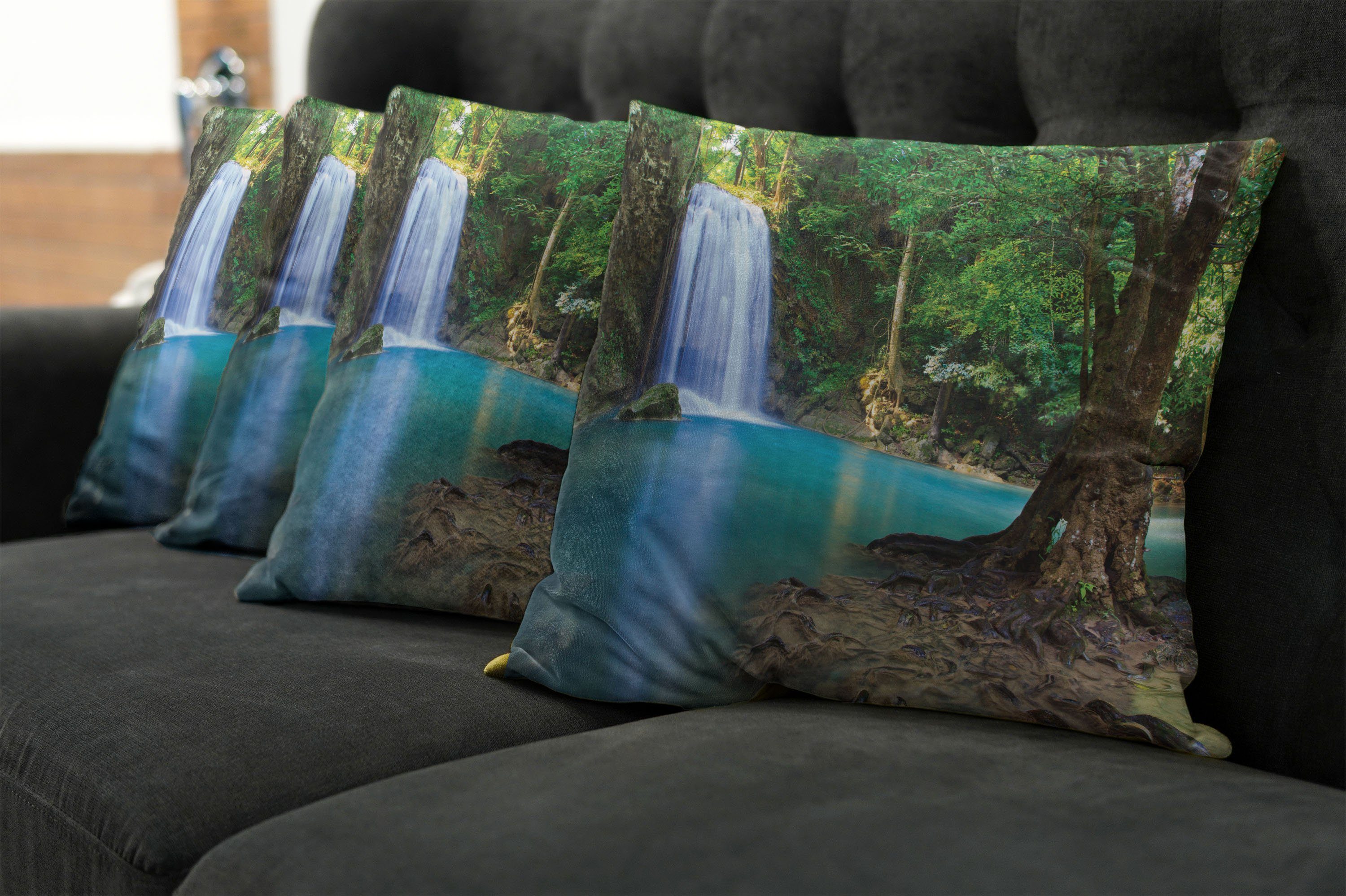 Kissenbezüge Modern Accent (4 Stück), Thailand Bäume Asien Doppelseitiger Jungle Wasser Digitaldruck, Abakuhaus