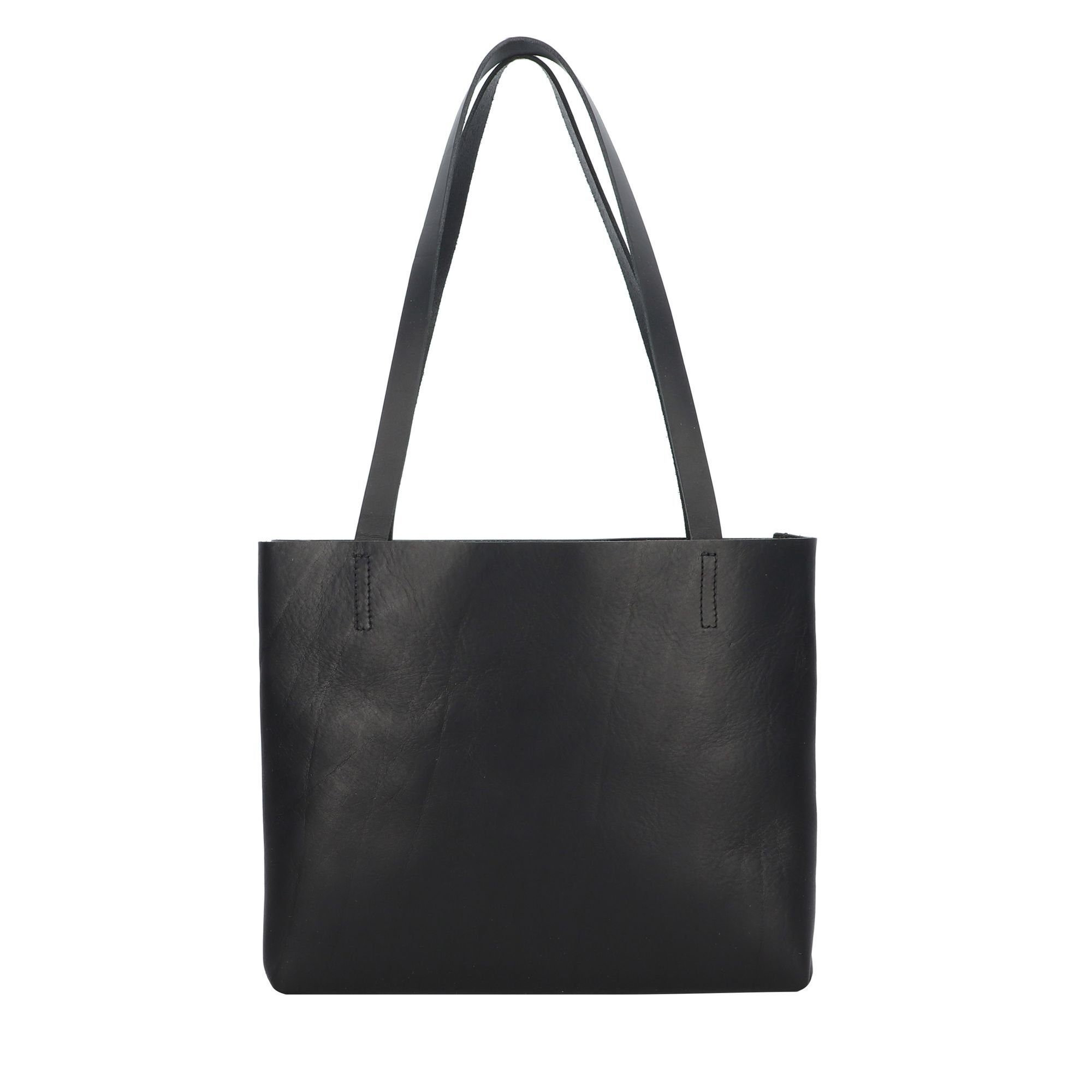 Leder Schultertasche Paperbag, Harold's schwarz