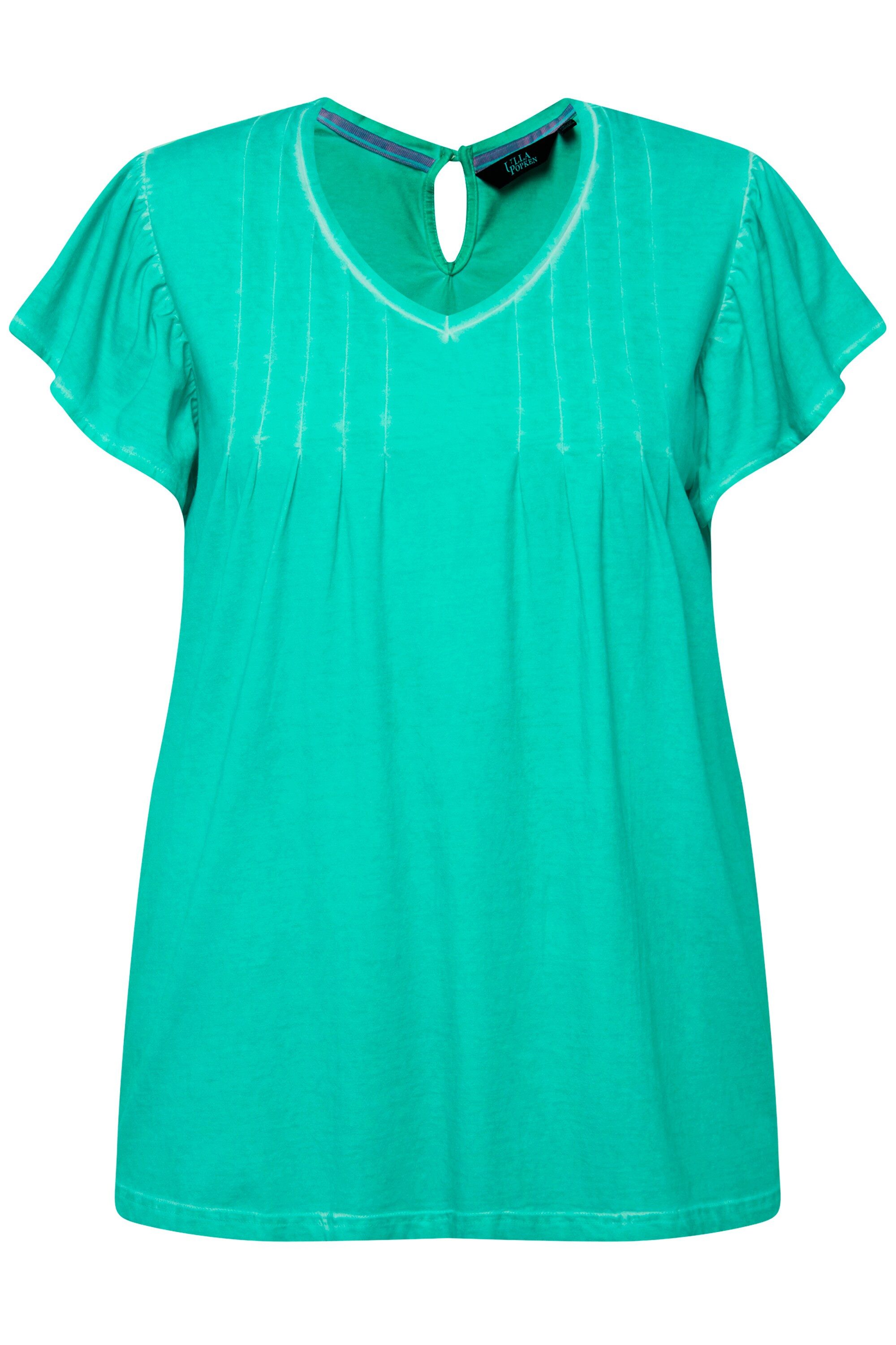 Ulla Popken T-Shirt T-Shirt Zierfalten A-Linie V-Ausschnitt Halbarm günstig online kaufen