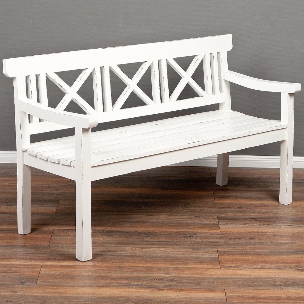 LebensWohnArt Sitzbank Massivholz 3-Sitzer Bank DRAHMA Antik-Weiß ca. L150cm Mahagoni