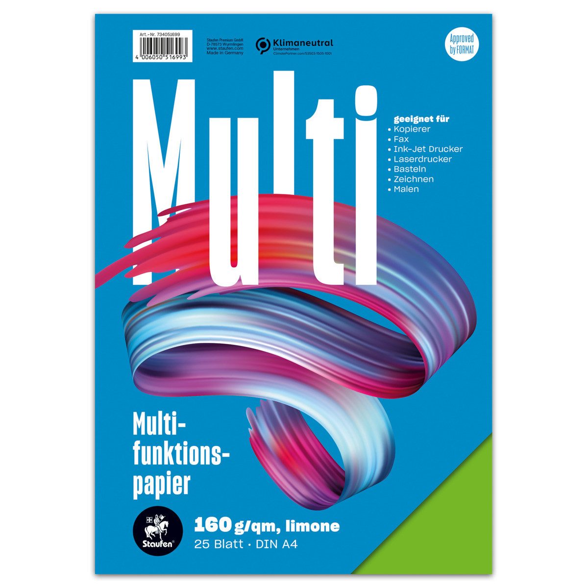 Staufen Drucker- und Kopierpapier Staufen Multifunktionspapier 25 Blatt 160g/m² limone DIN A4