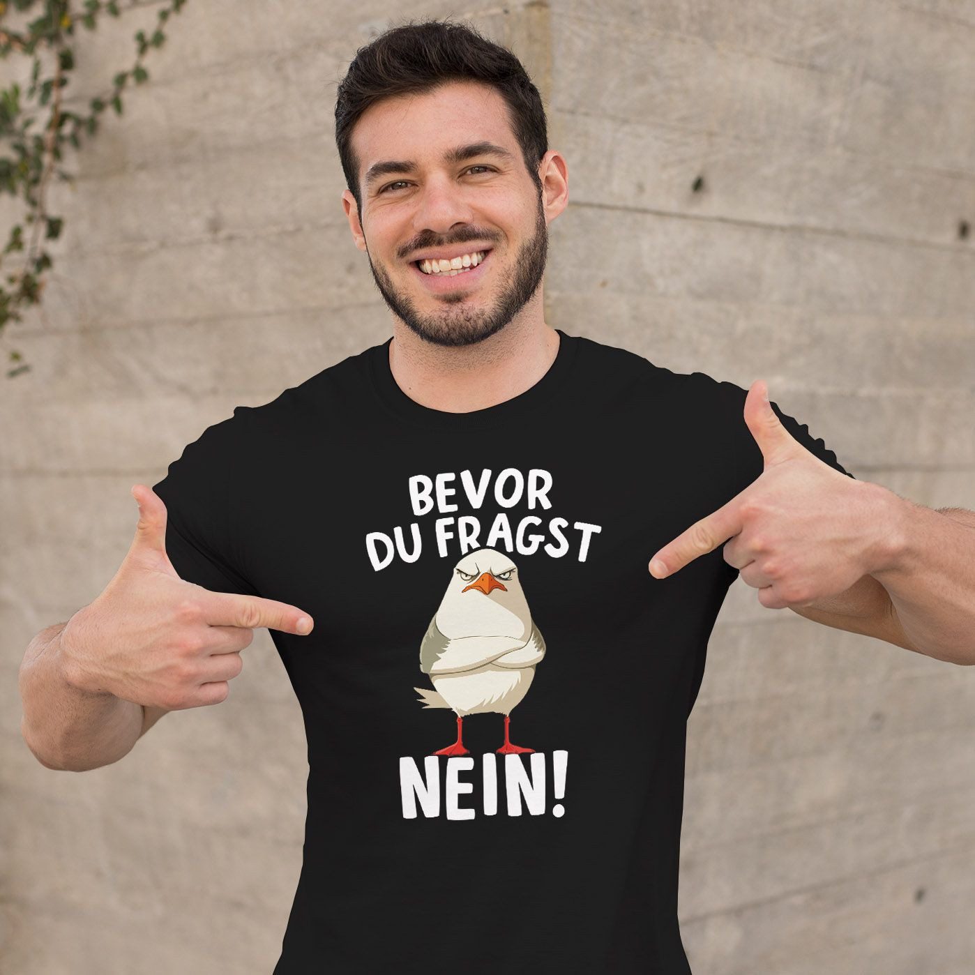 MoonWorks Print-Shirt Herren T-Shirt Bevor Du Fragst Nein Möwe Anti Motivation Statement mit Print