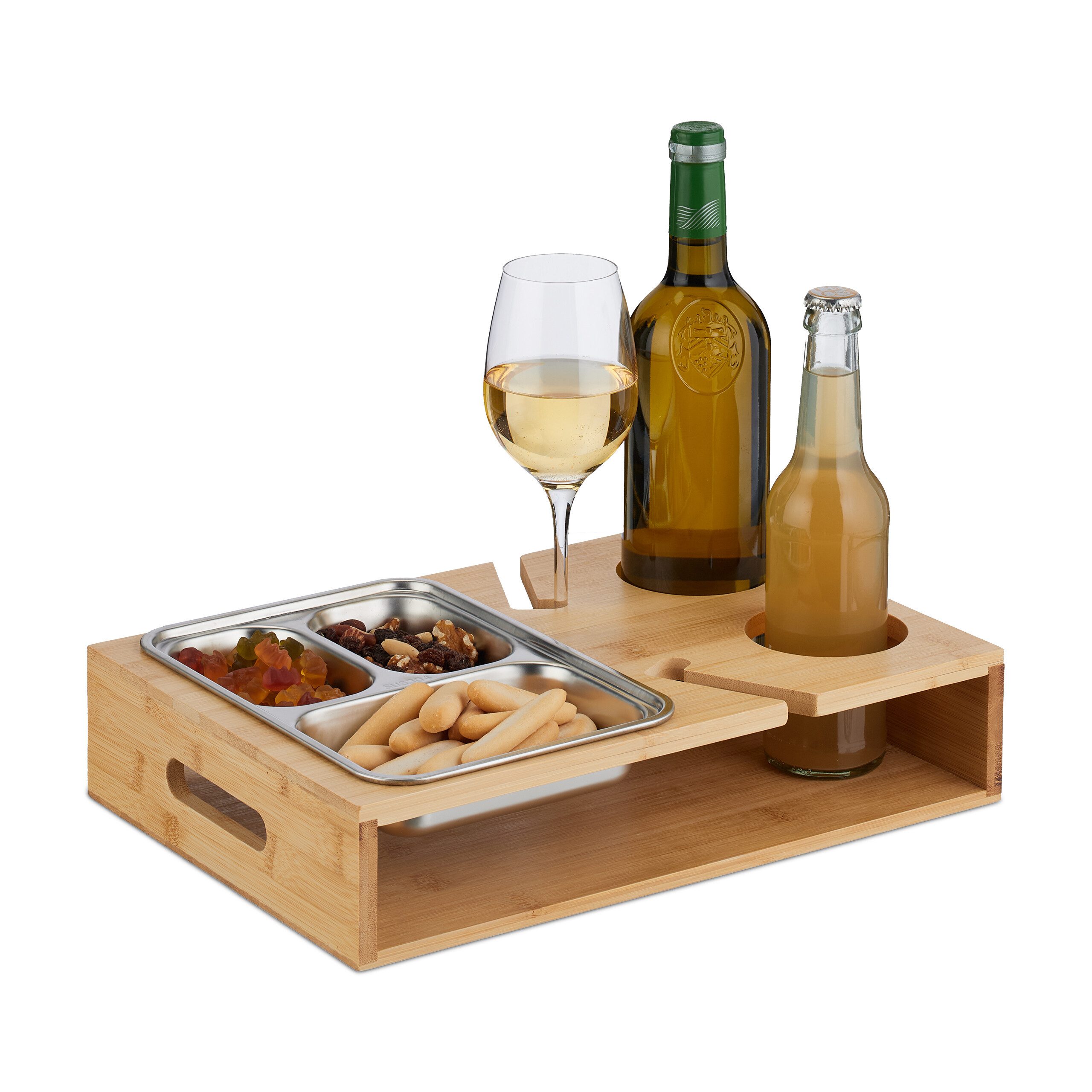 relaxdays Tabletttisch Couchbar mit Edelstahlschale