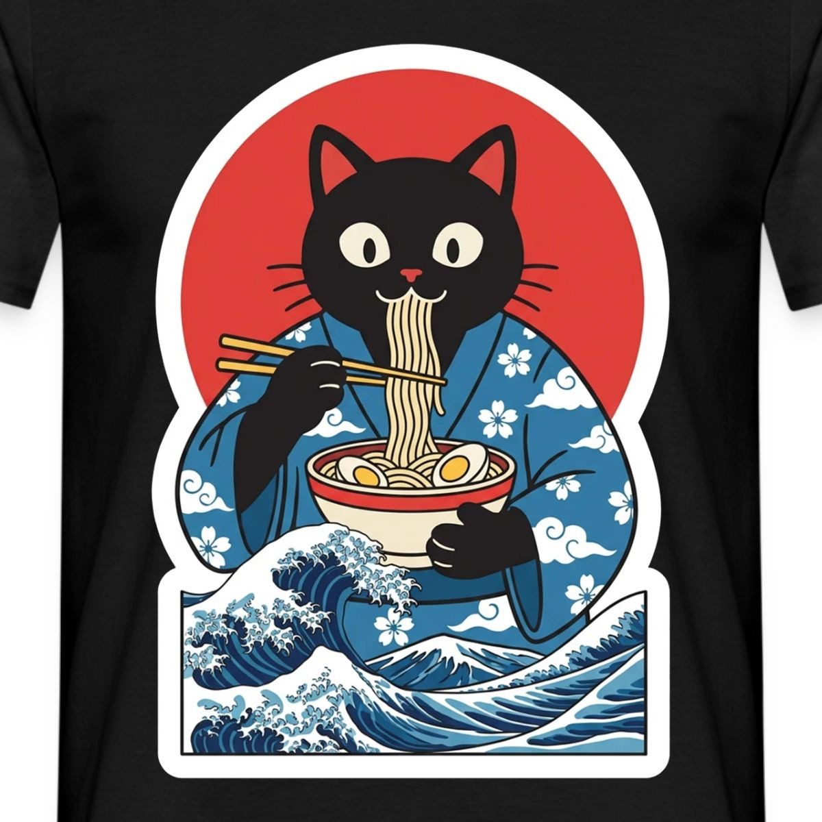 Spreadshirt T-Shirt Ramen Katze, Schwarze Katze Im Japan-Look Männer T-Shirt (1-tlg)