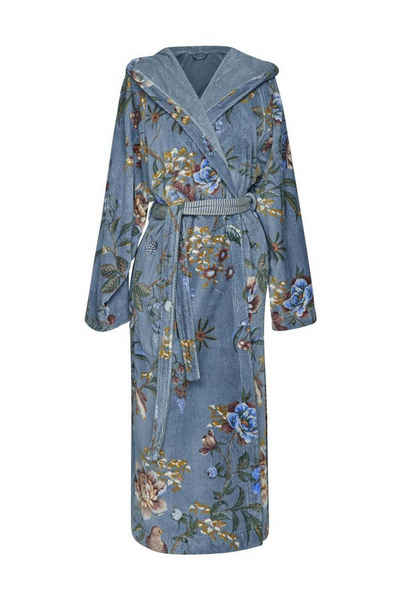 PiP Studio Bademantel Secret Garden Bathrobe_Blue_UV_UV_S 1 Bademantel S, Gürtel, Bademantel Damen und Herren Morgenmantel Frottee