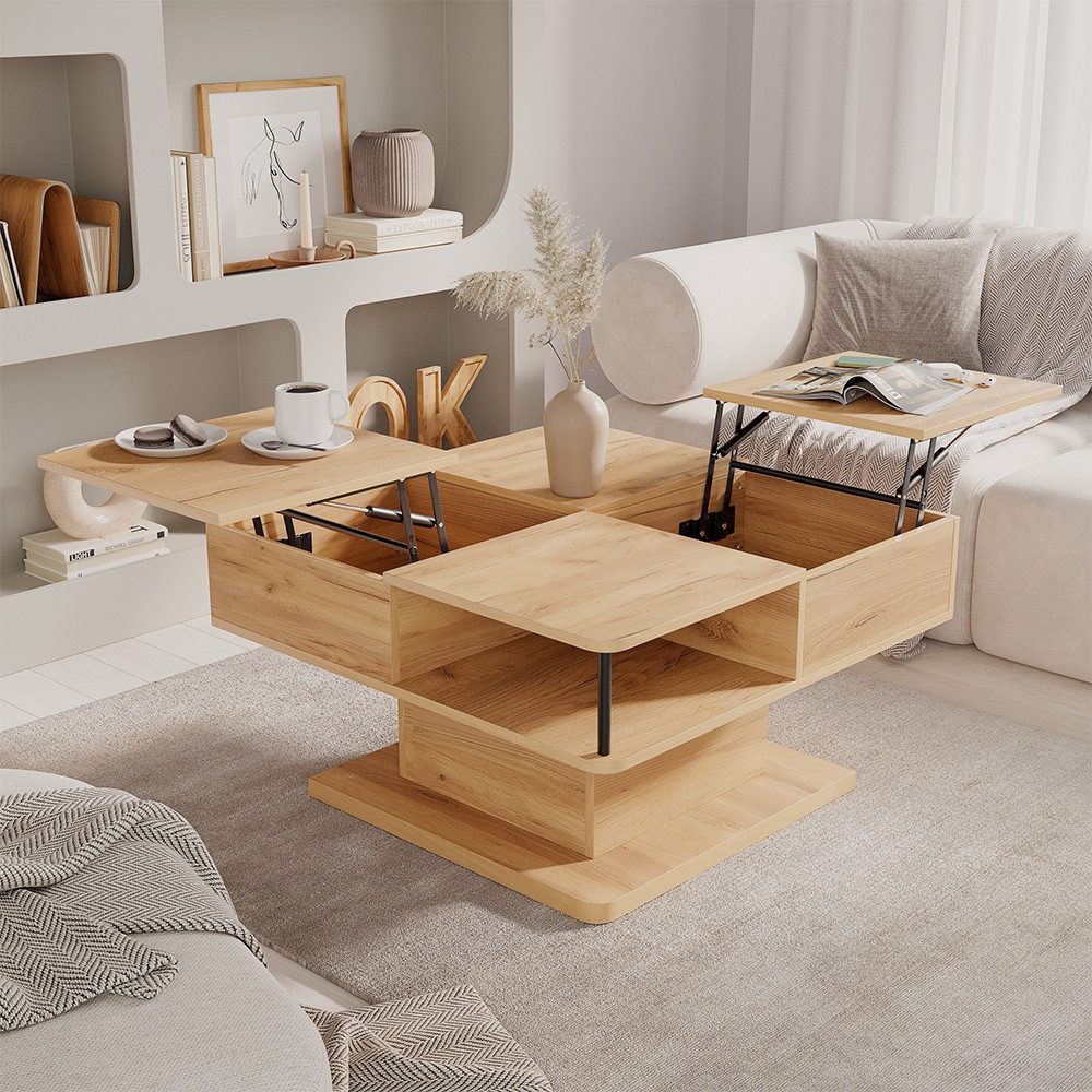 Vicco Couchtisch Movira, Goldkraft Eiche, 80 x 45 cm mit Staufächern (1-St)