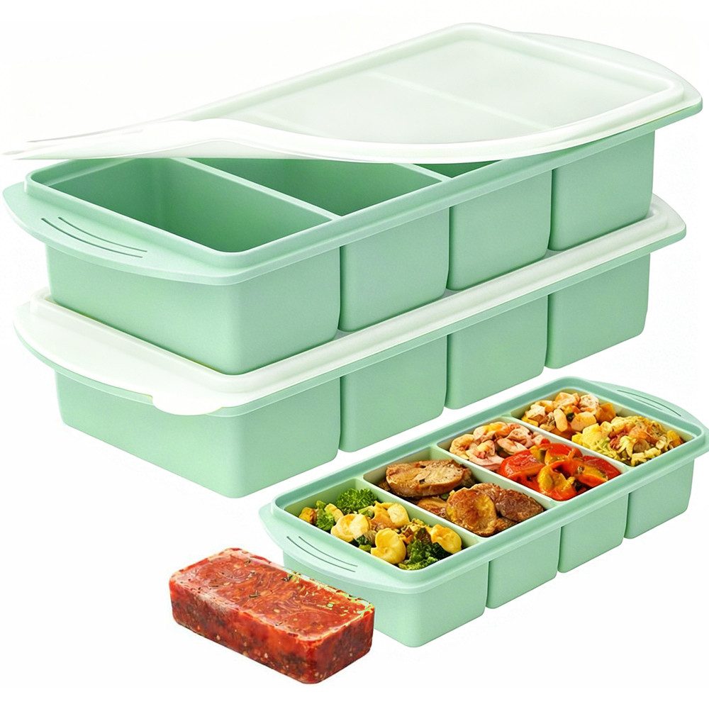 AFKSMILE Eiswürfelform Silikon Gefriertablett mit Deckel, 2 Stück 250ml Suppe Gefrierbehälter, Lebensmittelbehälter, Vorratsbehälter, Eiswürfelform Eiswürfelbehälter