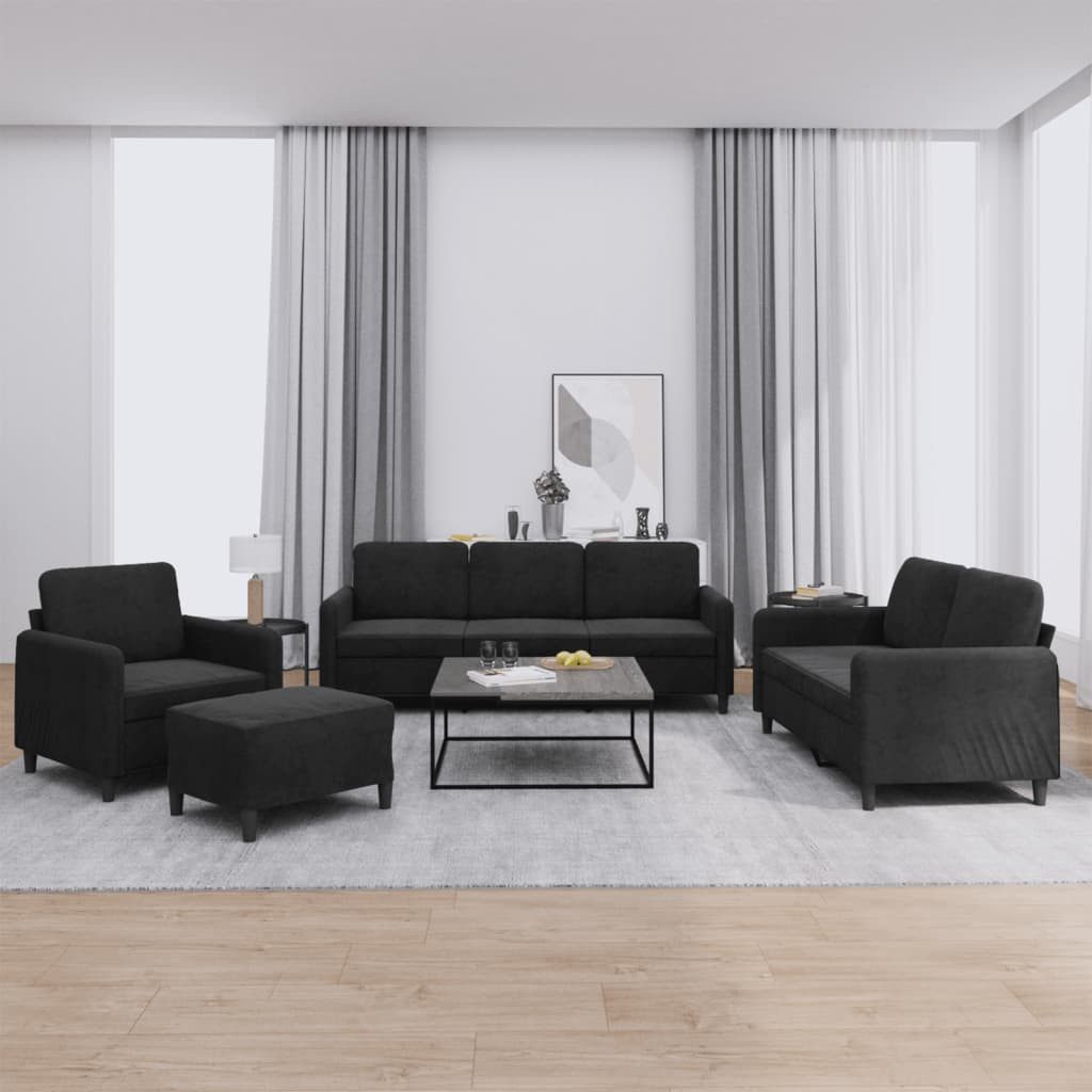 vidaXL Sofa, 4-tlg. Sofagarnitur Schwarz Samt günstig online kaufen