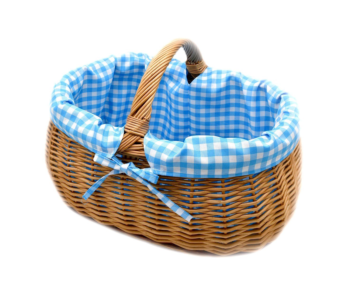 MyBer® Einkaufskorb Weidenkorb Korb geflochten 52/37/21cm (40 mit Griff), Stabiler Tragekorb aus Weide braun mit Stoffeinlage