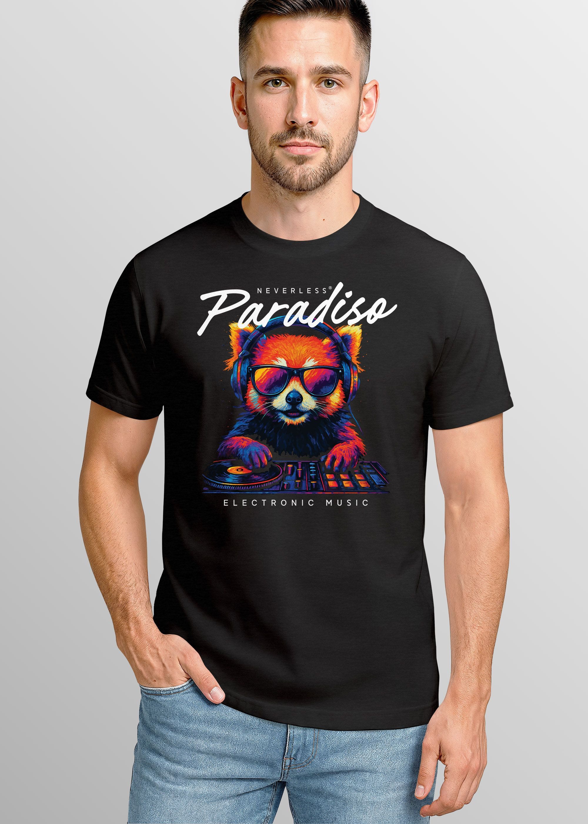 Neverless Print-Shirt Herren T-Shirt DJ Panda günstig online kaufen