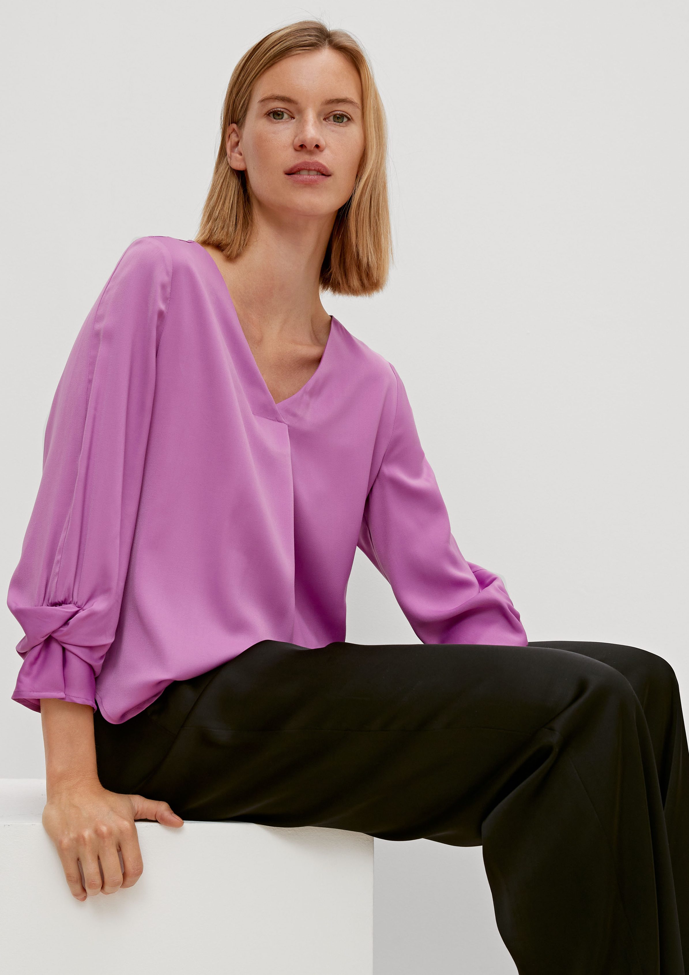 Comma 3/4-Arm-Shirt Bluse mit Knotendetails Knoten pink | V-Shirts