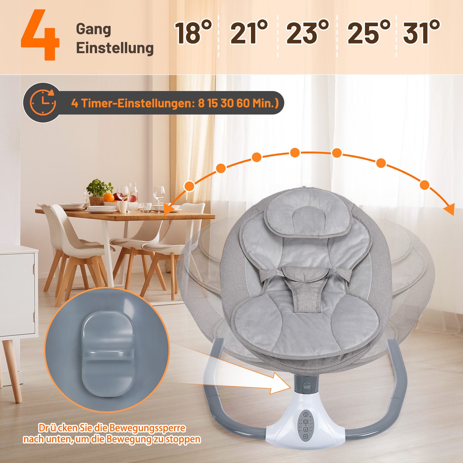 oyajia Babywippe Elektrische Komfort-Babywippe mit Fernbedienung, Musik Insektenschutz, Zeitgesteuertes Schütteln,Fernbedienung,Moskitonetz,für Kinder bis 9kg