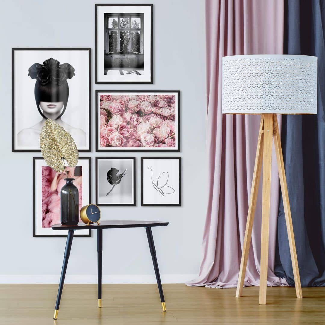 Poster Poster Collage + Bilderrahmen Rosa Rosen Kleid Fashion 6er Collage