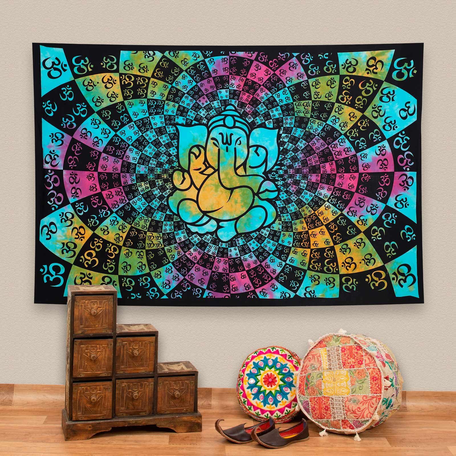 KUNST UND MAGIE Wandteppich Kunst und Magie Wandbehang Dekotuch OM Ganesha ca. 200 cm x 140 cm