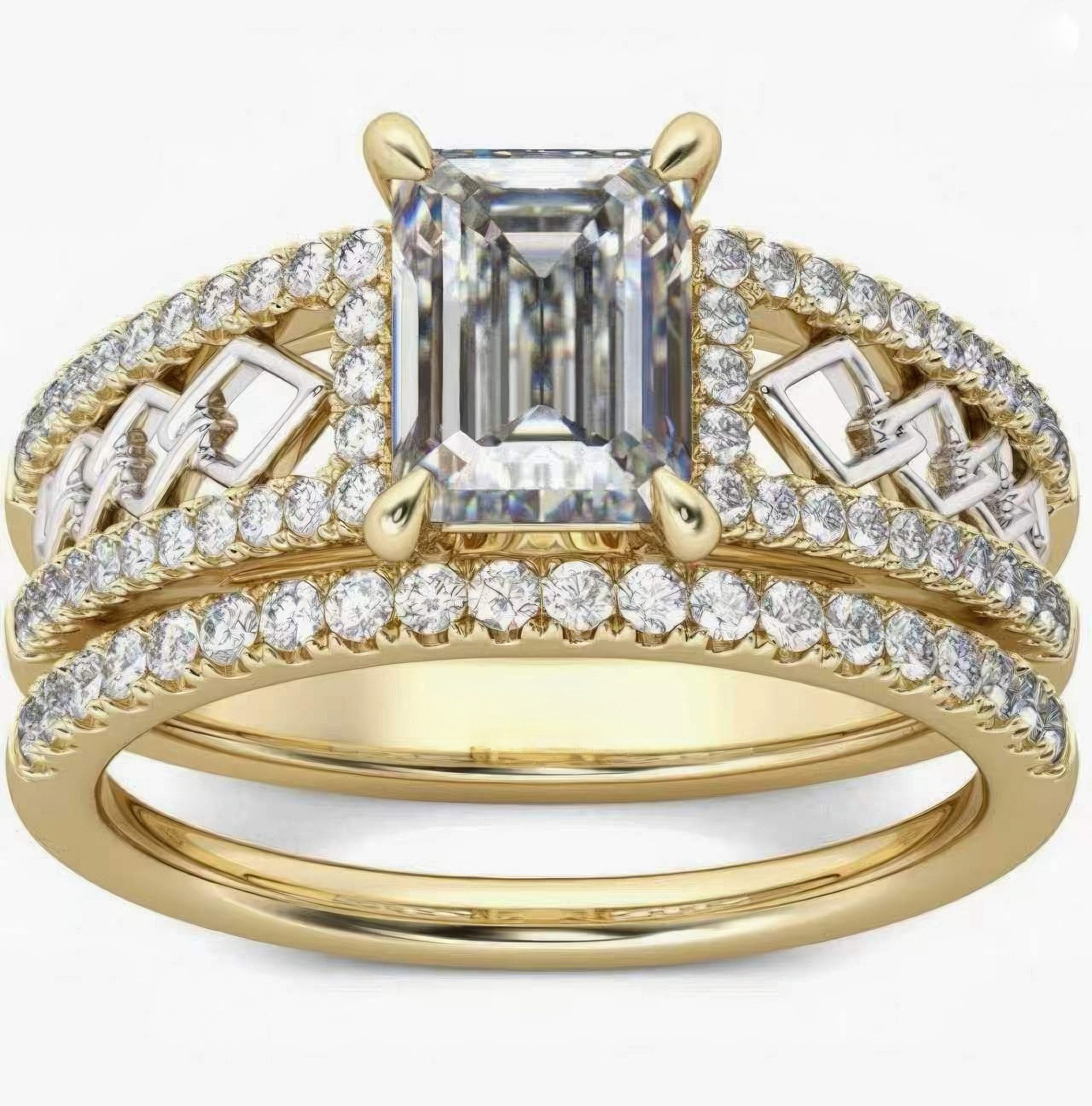 Jumpeak Diamantring Diamant-Ring-Set für Damen, ring gold damen 585 echtgold, labordiamant, geschenk für schwester geburtstag, 2ct D VS1 Emerald-Diamant