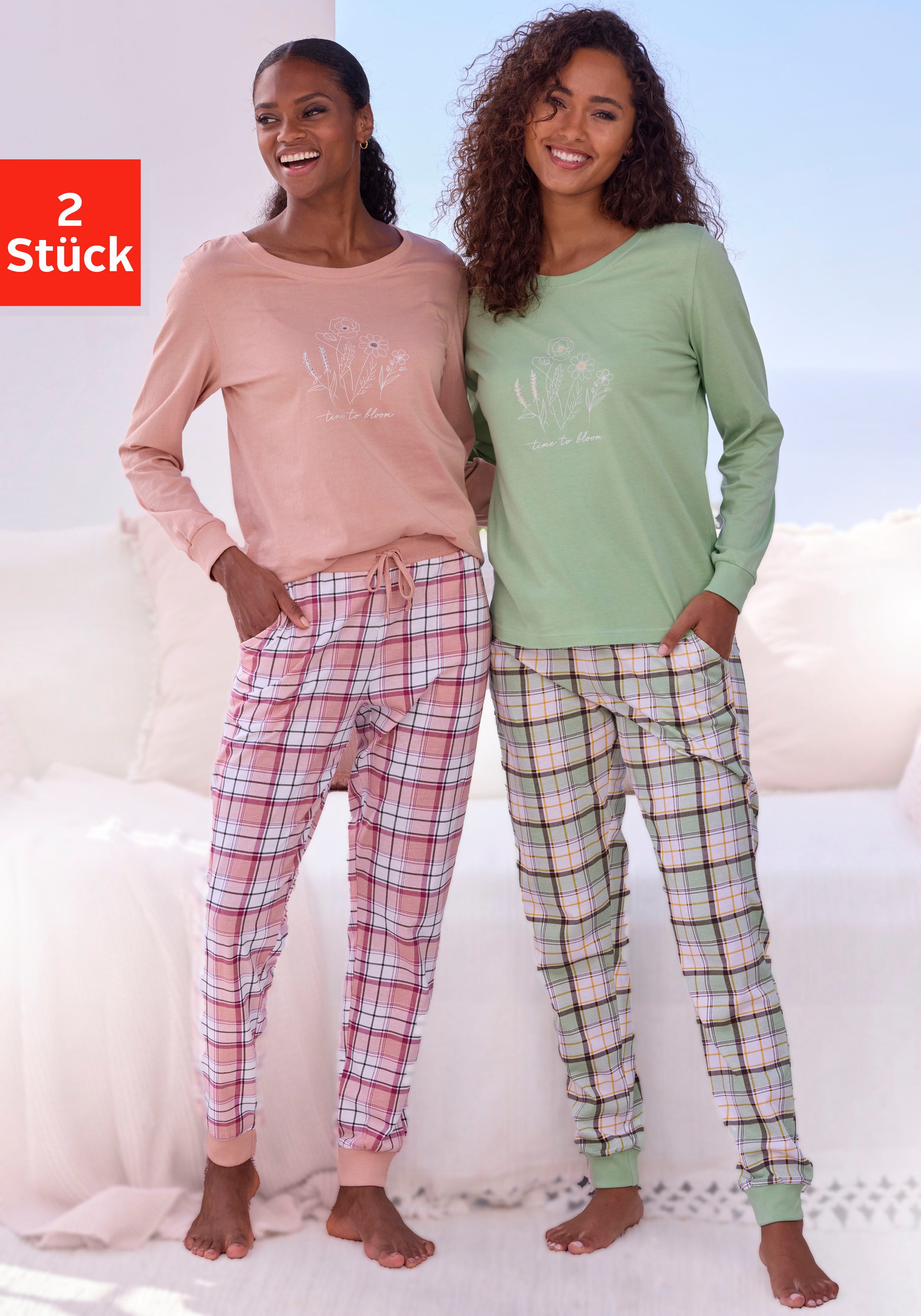 Vivance Dreams Pyjama (Set, 2 Stück) Elastische Rippbündchen günstig online kaufen