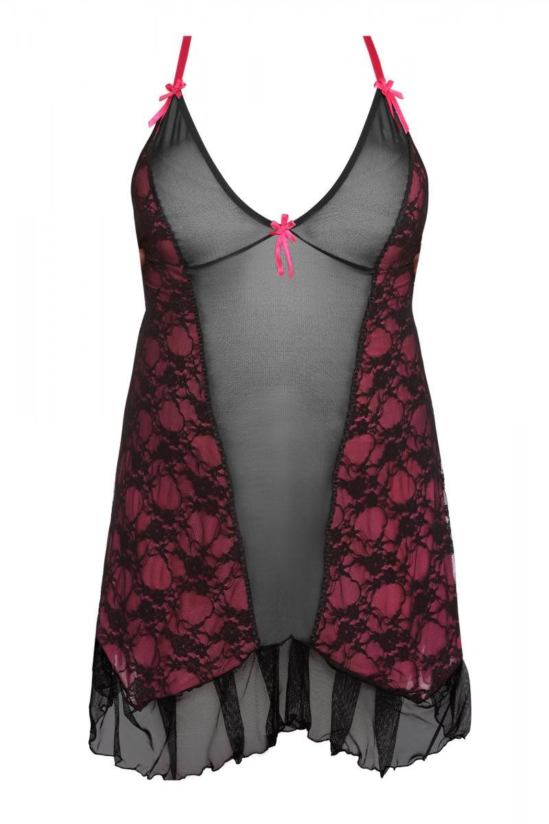Anais Apparel Size Plus Negligé Frauen Dessous Plus Size Chemise schwarz pink Nachtkleid aus Tüllmater