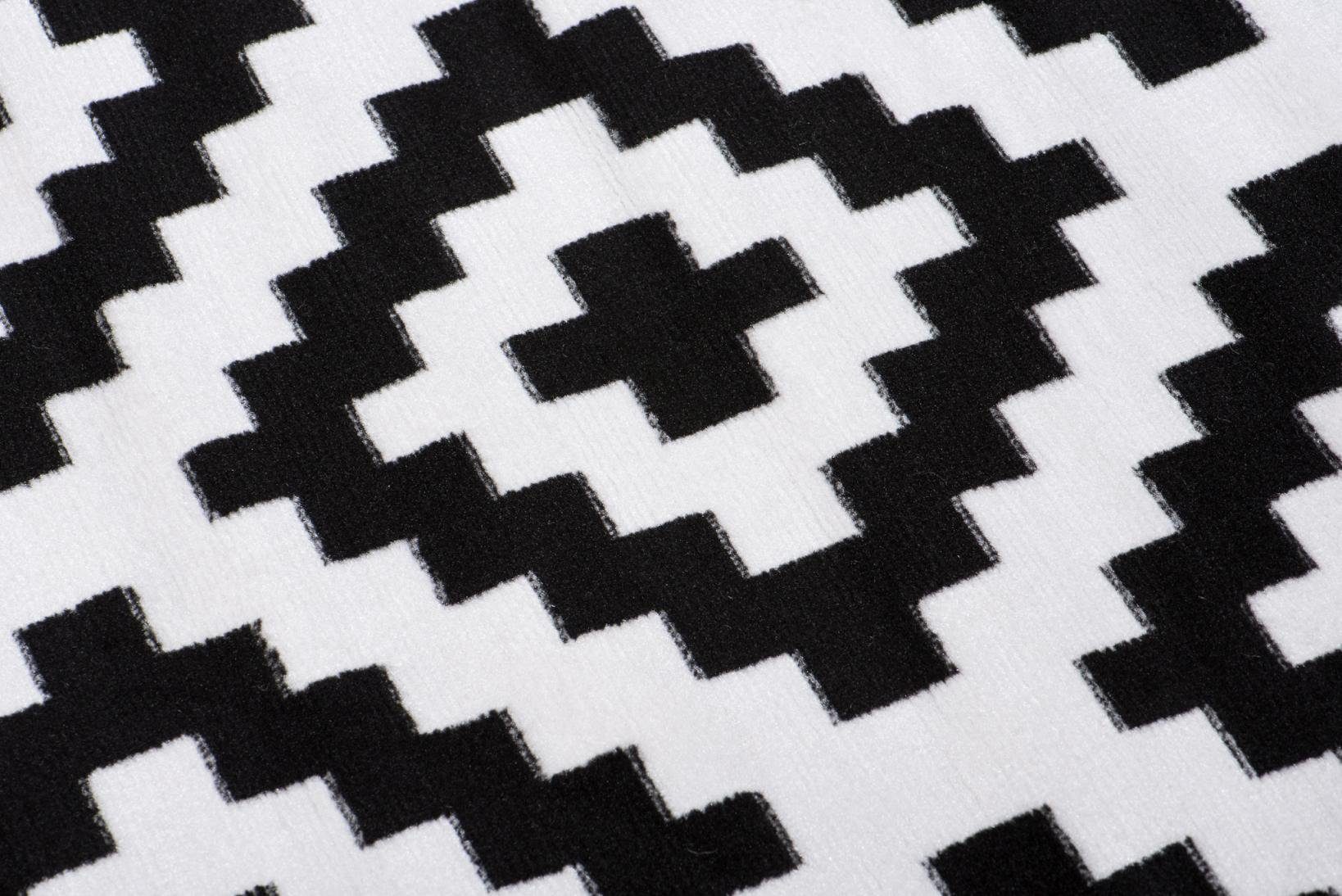 Designteppich Modern mm, cm, Höhe Fußbodenheizung, Kurzflor 140 x 70 weiß Kurzflor, Muster schwarz Teppich Mazovia, für Geometrische - 7 Geeignet