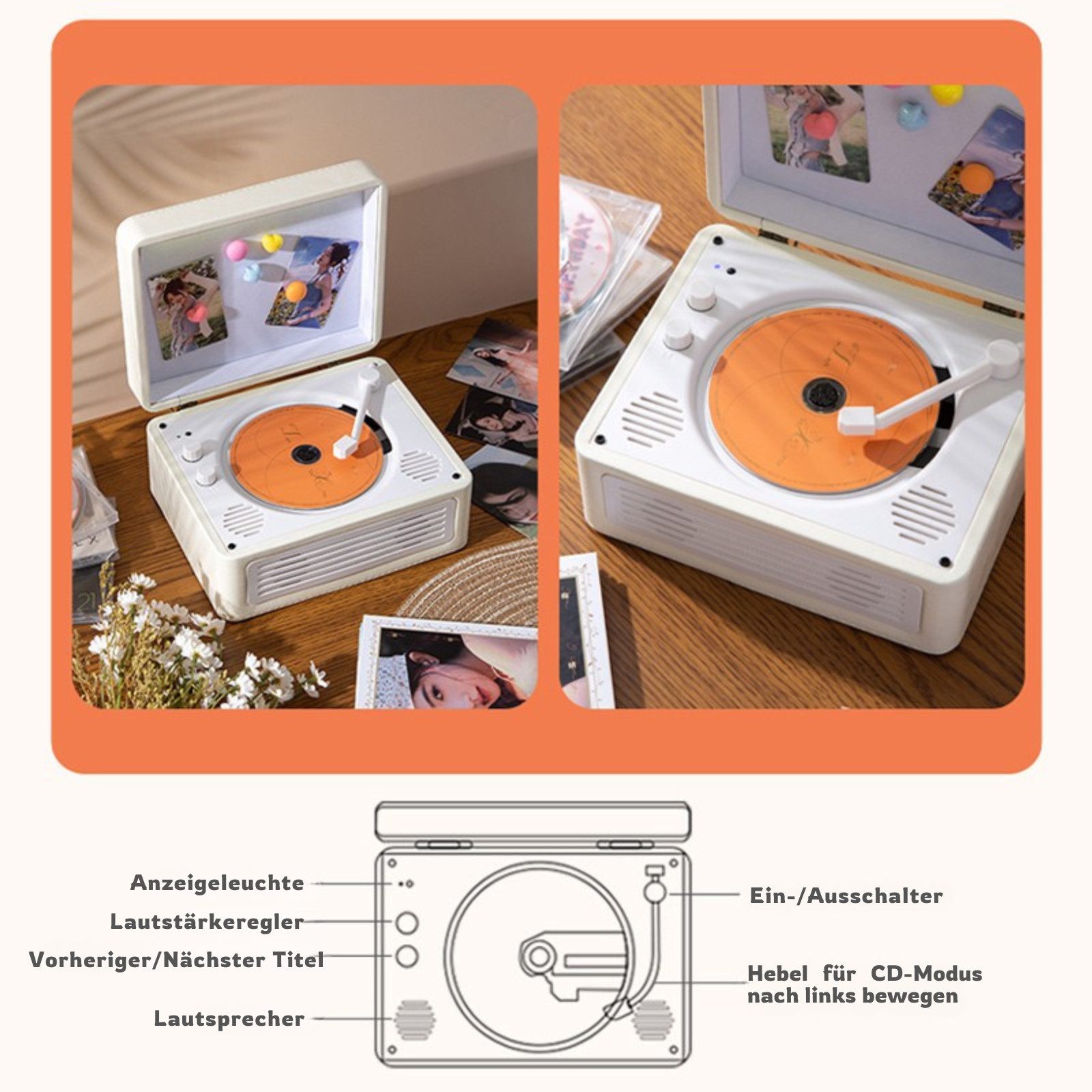 Tekoo Tragbarer CD-Player, Bluetooth 5.4 mit Akku & Stereo Lautsprecher CD-Player (Bluetooth, 0 GB Festplatte, 2-Wege-Bluetooth 5.4 (Sender/Empfänger), 3000 mAh Akku)