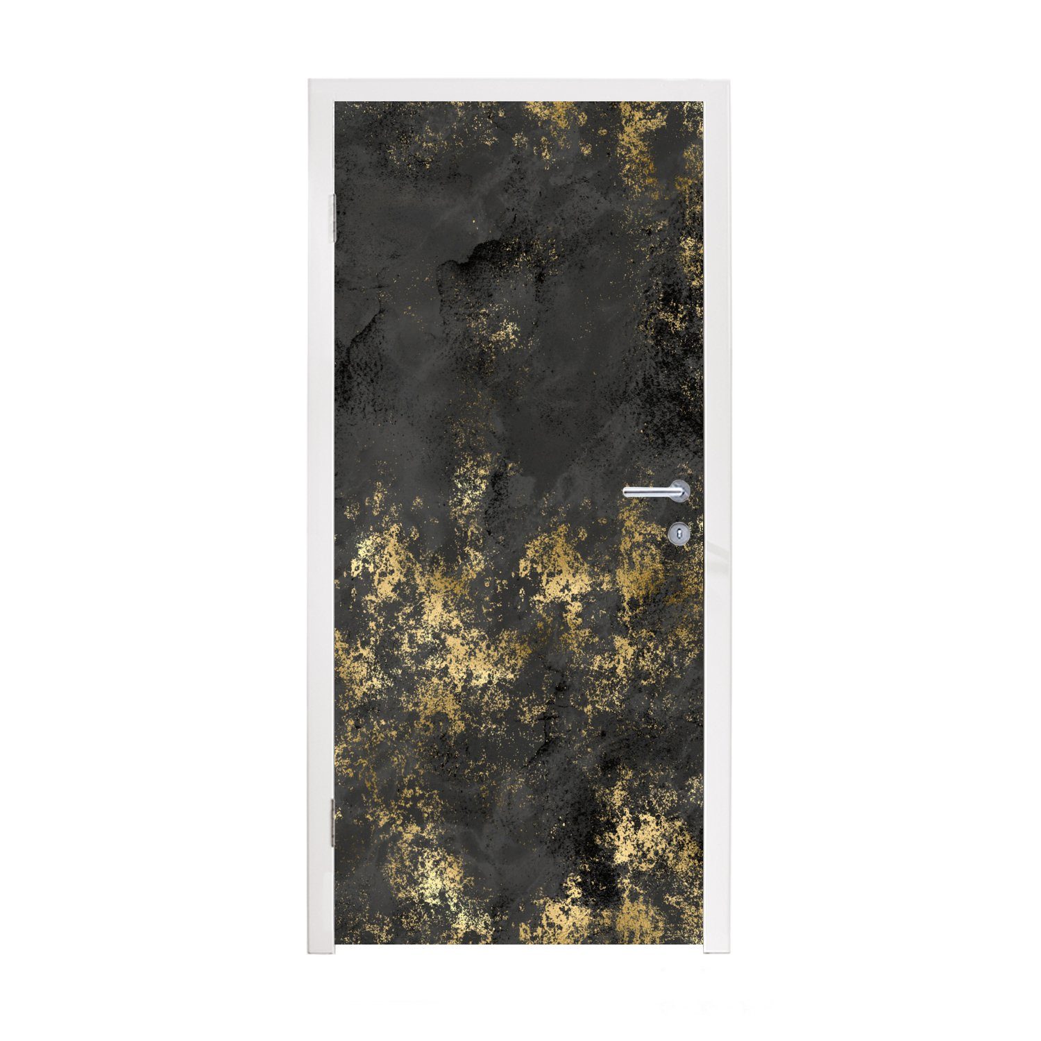 MuchoWow Türtapete Gold - Farbe - Abstrakt - Schwarz, Matt, bedruckt, (1 St), Fototapete für Tür, Türaufkleber, 75x205 cm