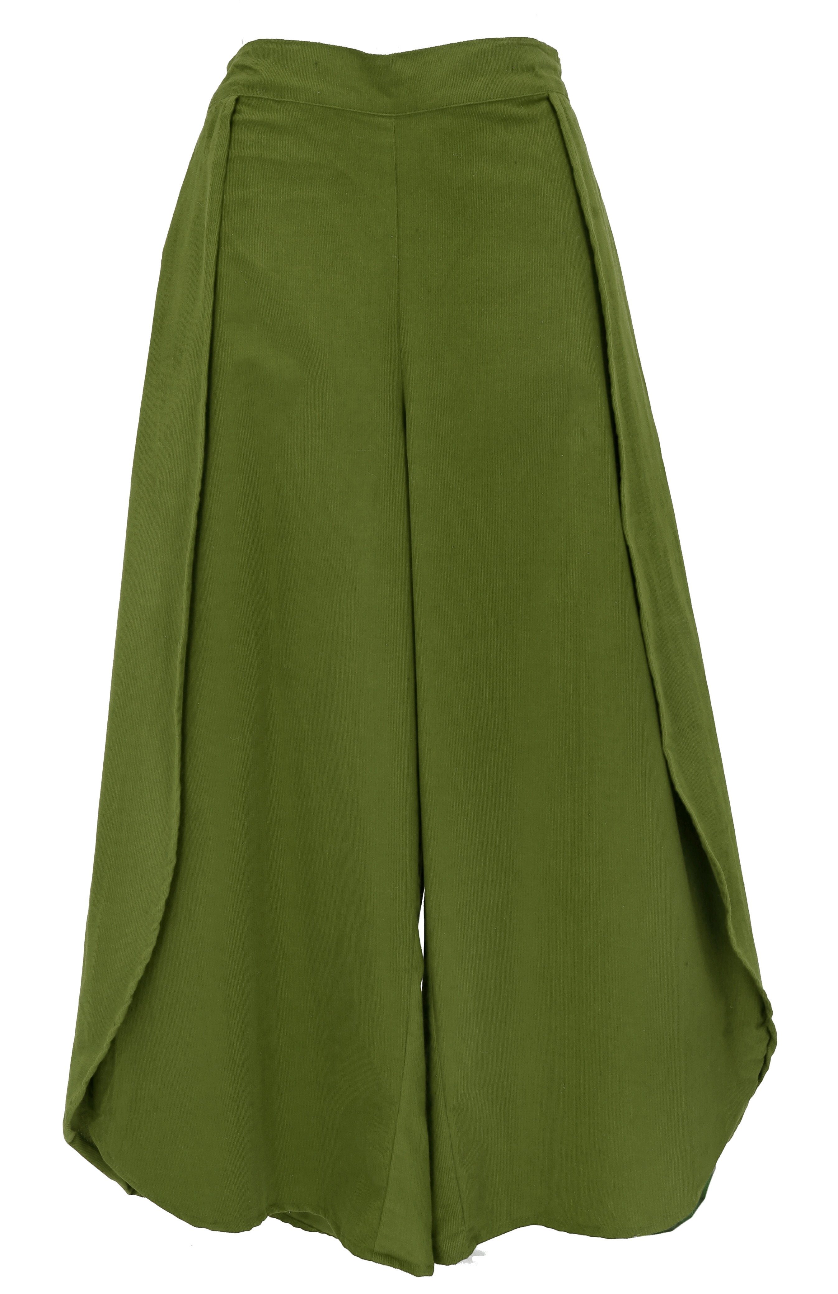 Guru-Shop Relaxhose Cord Palazzohose, Boho Hosenrock - grün alternative Bekleidung