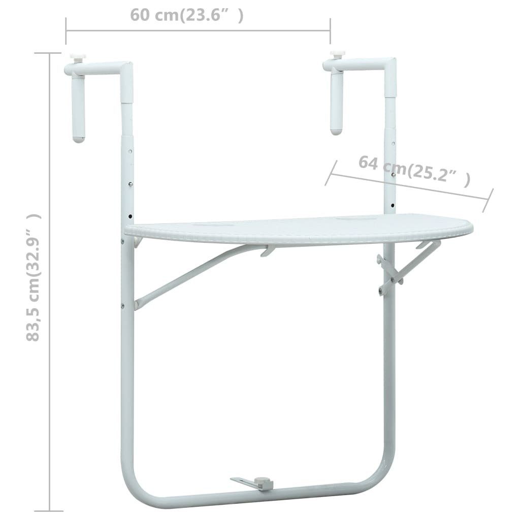 vidaXL Gartentisch Balkonhängetisch Weiß x | Kunststoff Rattanoptik 60 Weiß (1-St) cm x Weiß 83,5 64