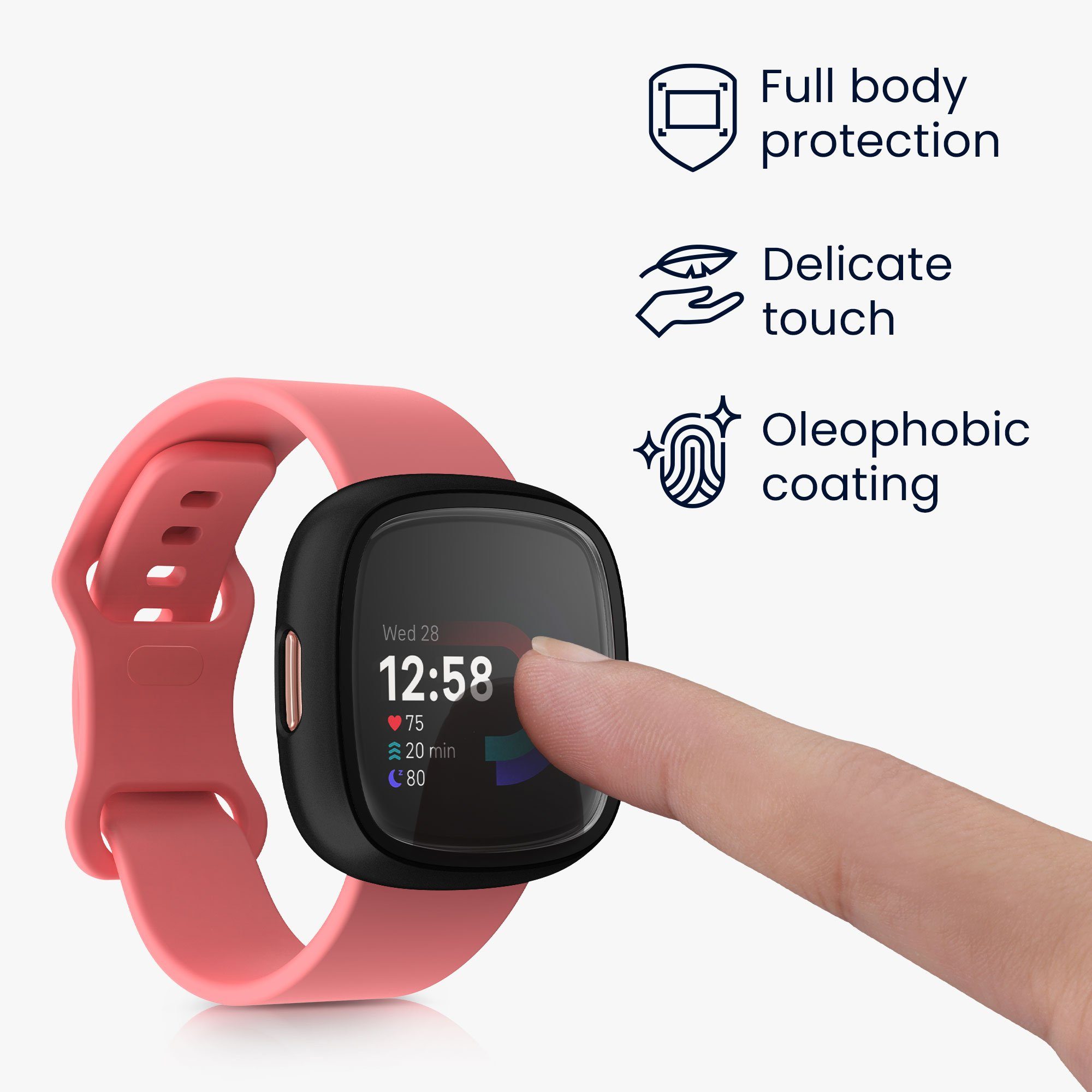 kwmobile Smartwatch-Hülle 2x Glas Hülle für Fitbit Versa 4 / Sense 2, Schutzhülle Fullbody Fitnesstracker Case Set aus Glas