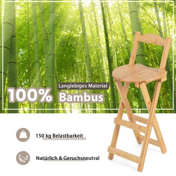 COSTWAY Barhocker (2 Set), Bambus, mit Lehne, klappbar, Sitzhöhe 61cm, 150kg