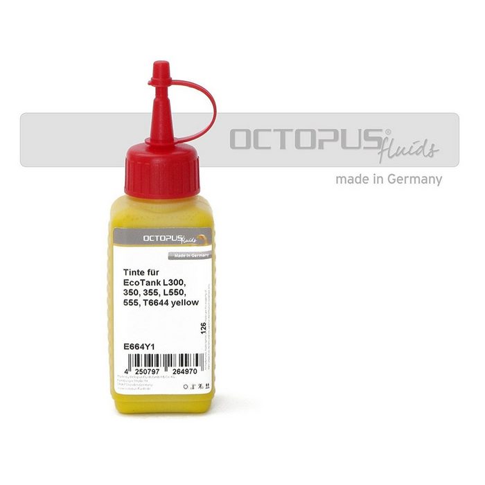 OCTOPUS Fluids Druckertinte Epson EcoTank L300 L355 L555 Drucker T6644 gelb Nachfülltinte (für Epson 1x 100 ml)