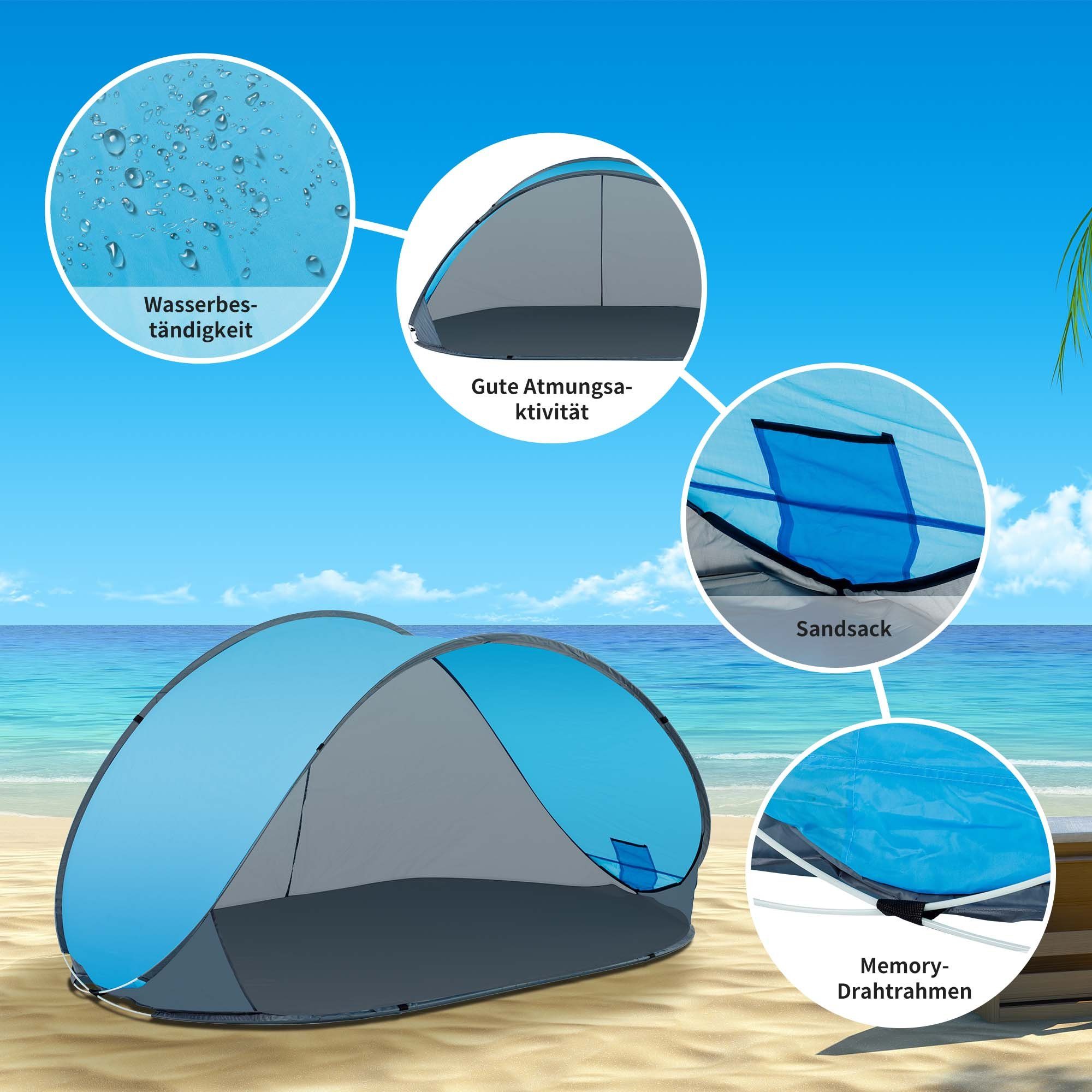 Zelt Sichtschutz Duhome Strandmuschel, und Wetter- Strandmuschel Strandzelt Pop Grau+Blau Up Polyester
