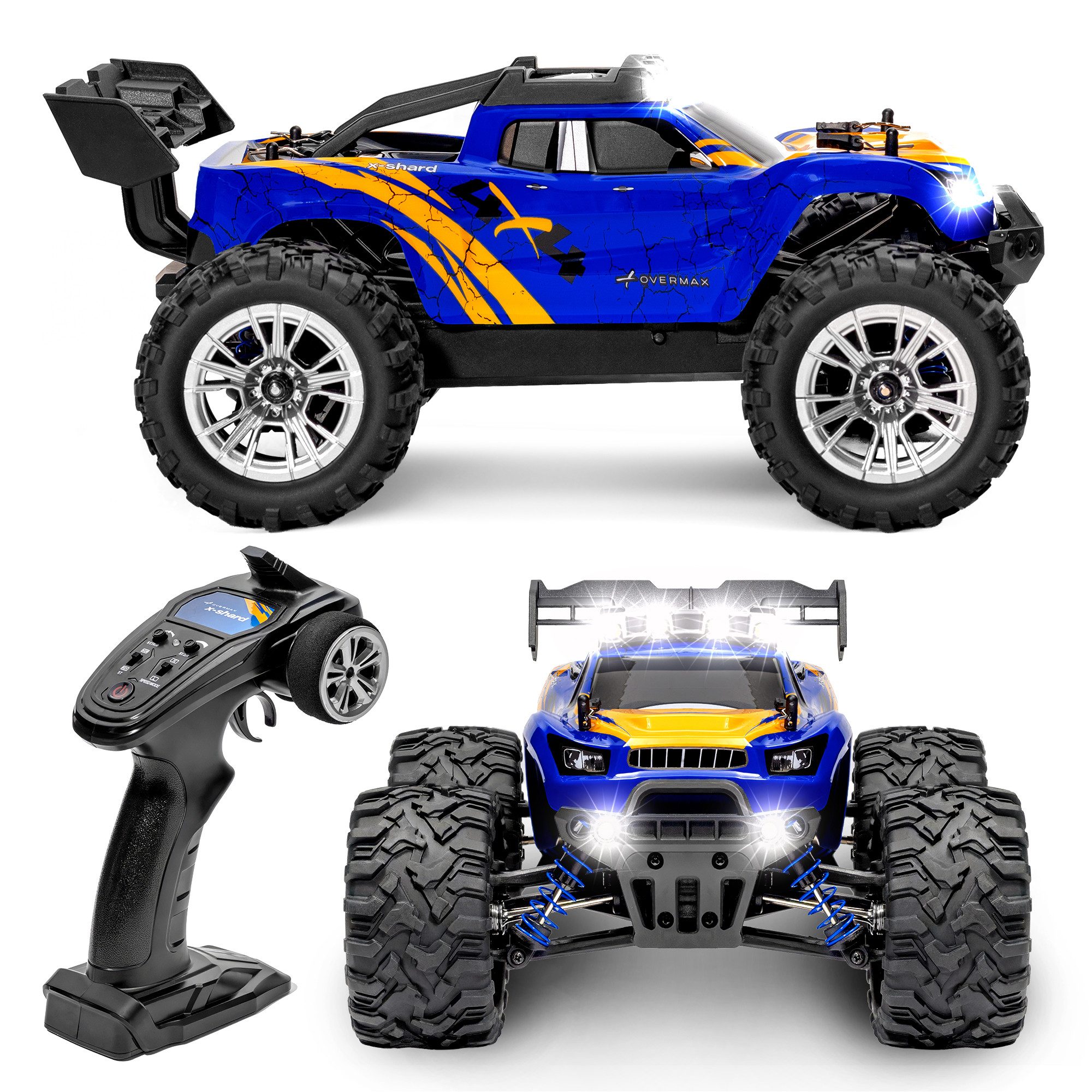 Overmax RC-Auto X-SHARD (Set, Komplettes RTR-Set mit Akku, Controller und Zubehör), 4WD/Metallantrieb/30 km/h/LED/IPX4/1:16/RTR