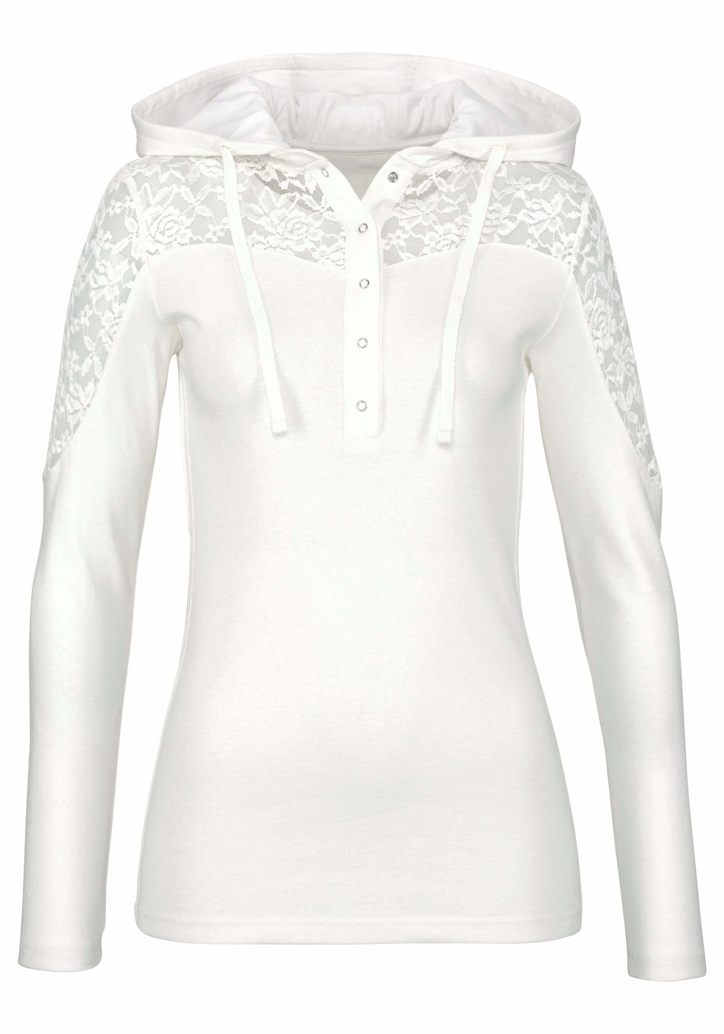 KangaROOS Kapuzenshirt Langarm, figurbetonter Schnitt, mit Spitze und Print, aus Baumwolle. € 36,99