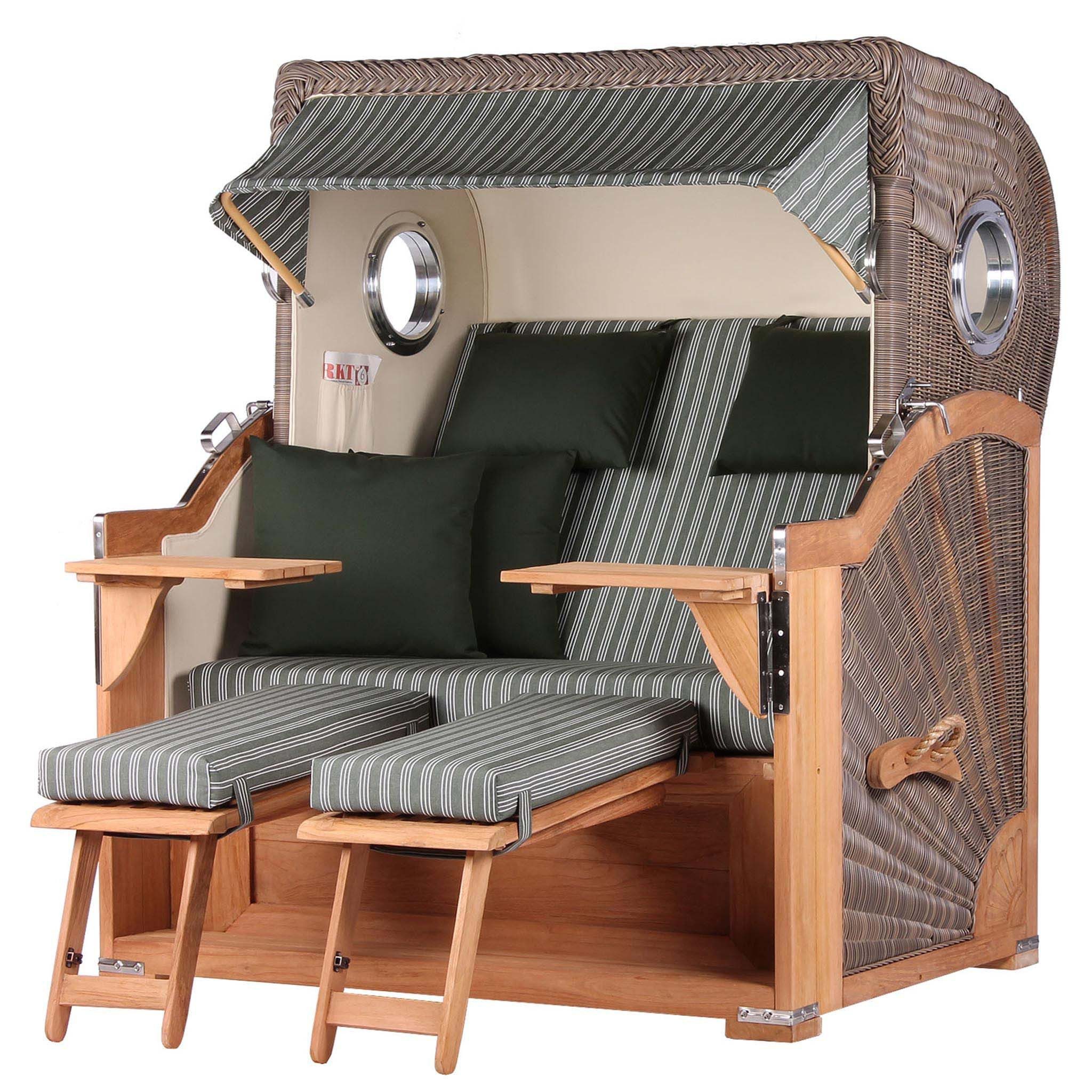 bene living Strandkorb Königssee 2,5-Sitzer Teak - PE grau - Modell 504, BxTxH: 142x95x170 cm, Volllieger, Königssee 2,5-Sitzer Teak, (Strandkorb-Komplettset, 5-tlg., Strandkorb inkl. Liftersystem und umfangreichem Zubehör), mit Windschutzfolie, Bistrotischen und bequemer Polsterung