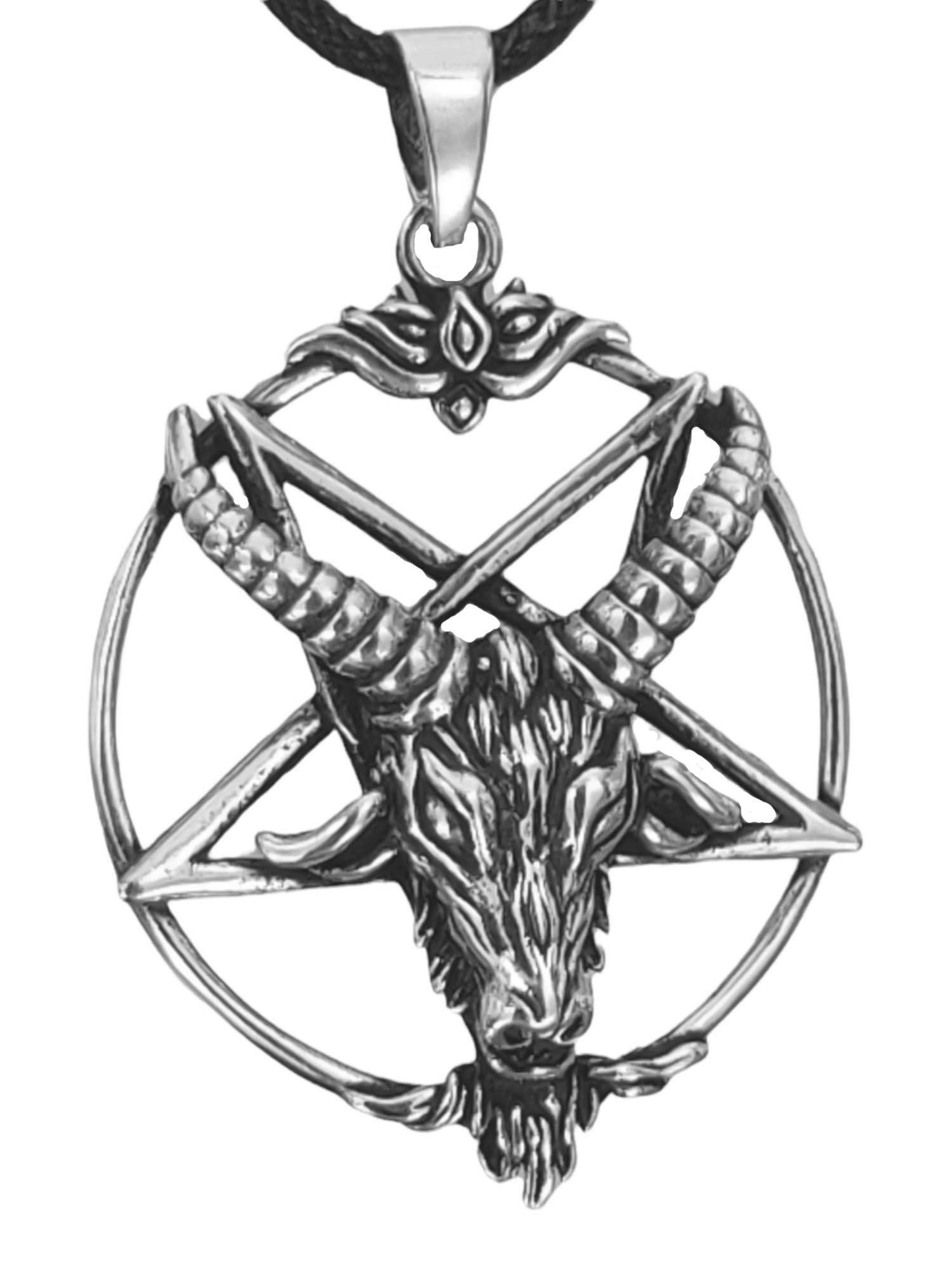 Kiss of Leather Kettenanhänger Pentagramm 925 Silber Anhänger Baphomet Ziegenkopf Bock Satan Luzifer