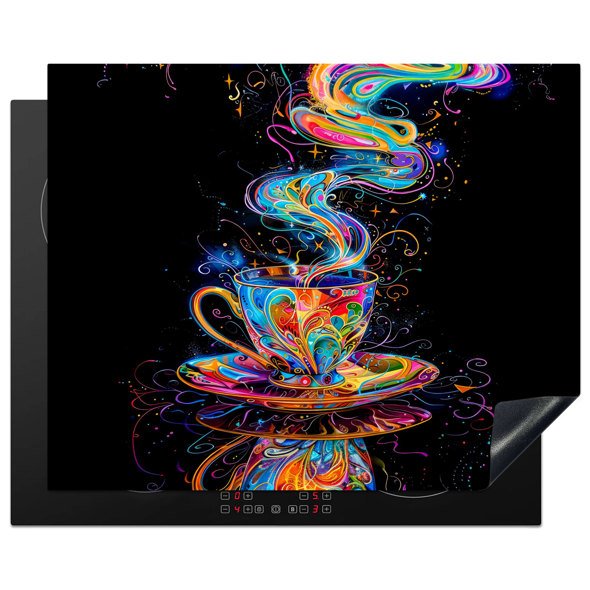 MuchoWow Herd-Abdeckplatte Kaffee - Bunt - Tasse - Schwarz, Vinyl, (1 tlg), Abdeckung Induktionskochfeld Schutzmatte, Küche Deko, 65x52 cm