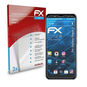 atFoliX Schutzfolie Displayschutz für Ulefone Power 3, (3 Folien), Ultraklar und hartbeschichtet