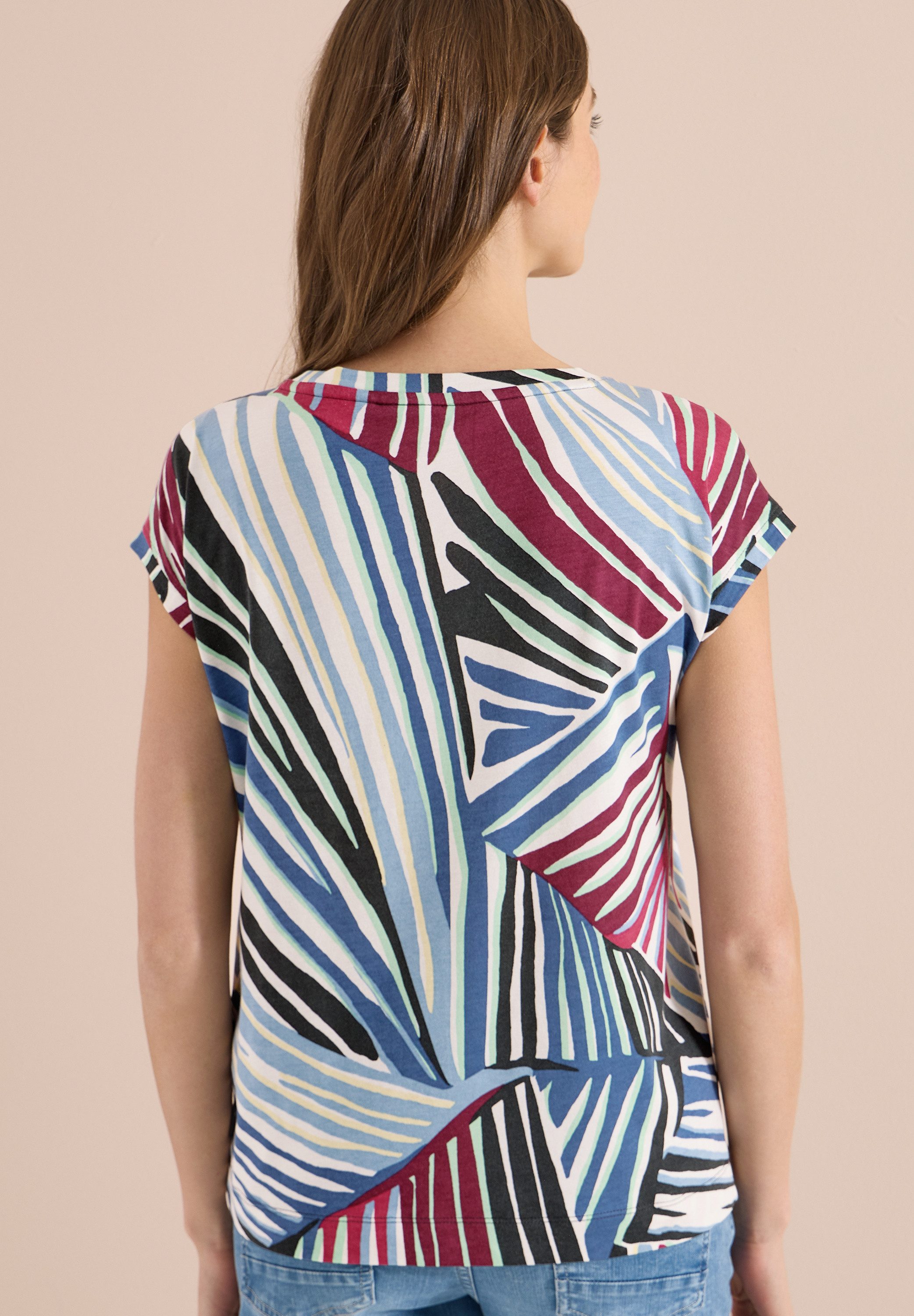 CECIL Kurzarmshirt Sommershirt mit Boatneck und Grafikprint