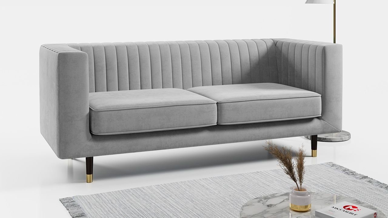 Modern mit MÖBEL Paros ELMO Dreisitzer-Sofa, Stil, Ein hohen 3, Wohnzimmer Hellgrau Beinen, Sofa für MKS