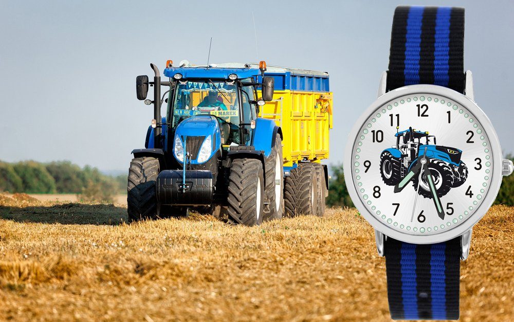 Quarzuhr Kinder Gratis Armbanduhr Traktor Design blau und - blau Match Pacific Mix Time Versand gestreift Wechselarmband, schwarz