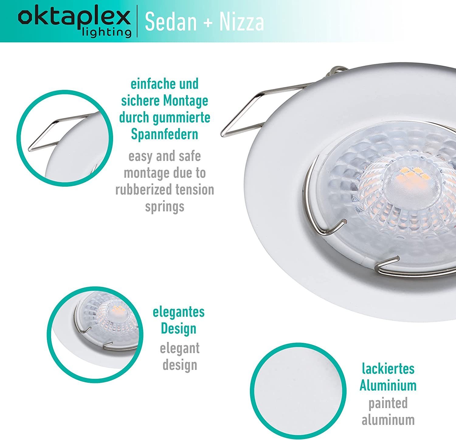 Oktaplex lighting LED Einbaustrahler Kelvin wechselbar, 4,8W 230V LED 380 Lumen, 3er flach, weiß flach Set inkl. sehr Leuchtmittel 3000 Deckenspot LED warmweiß, Module